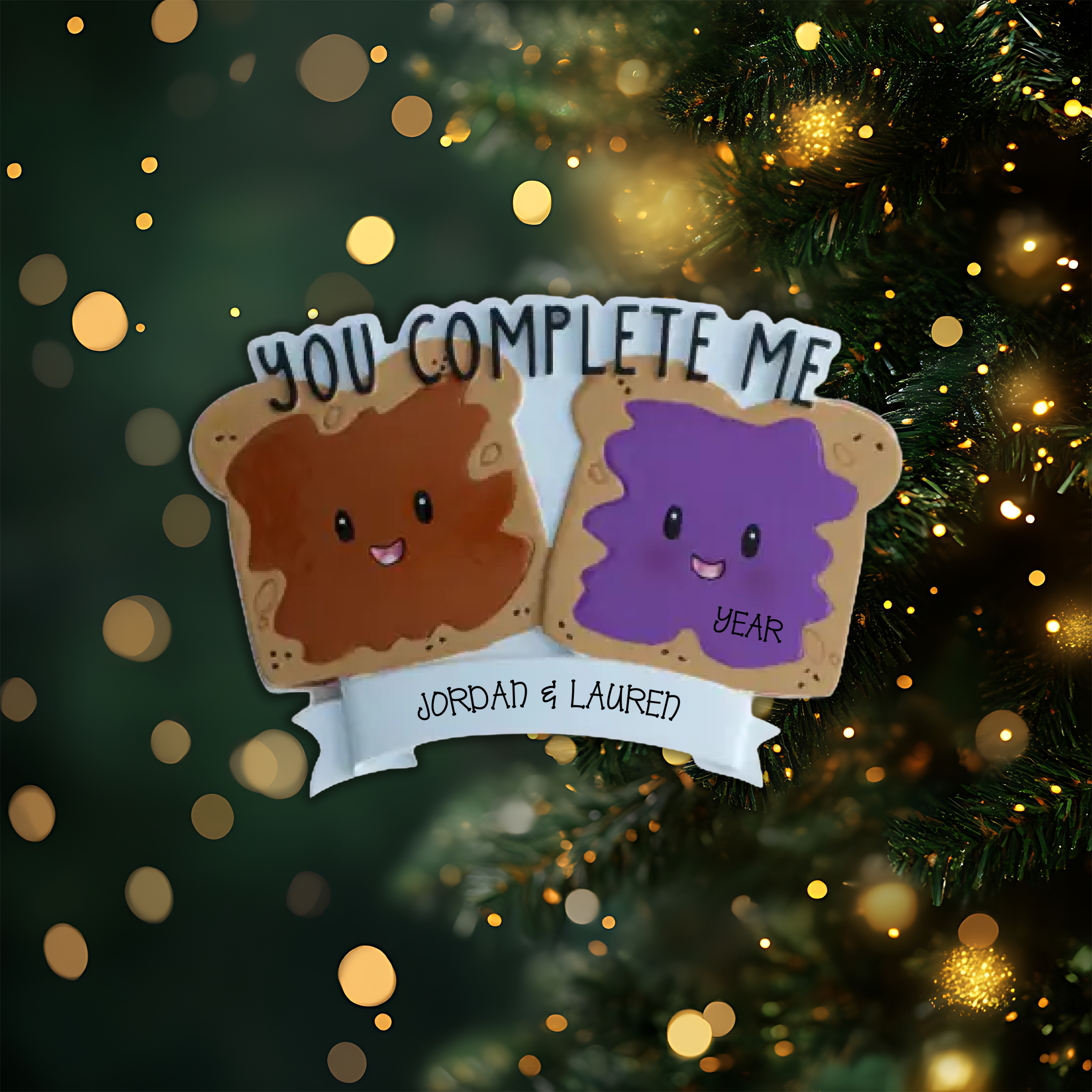 PB and J You Complete Me Personalized Christmas Ornament