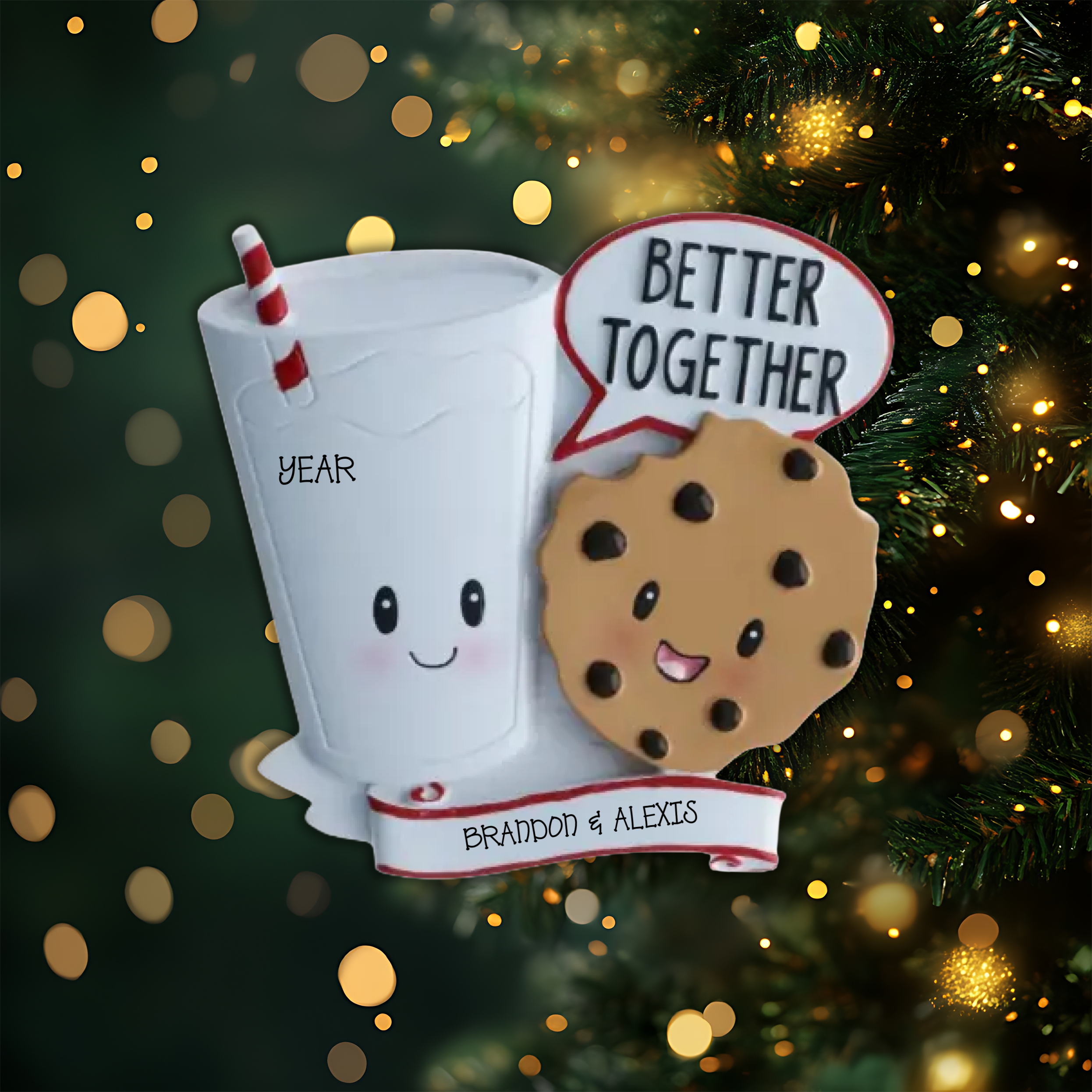 Better Together Milk &amp; Cookies Personalized Christmas Ornament