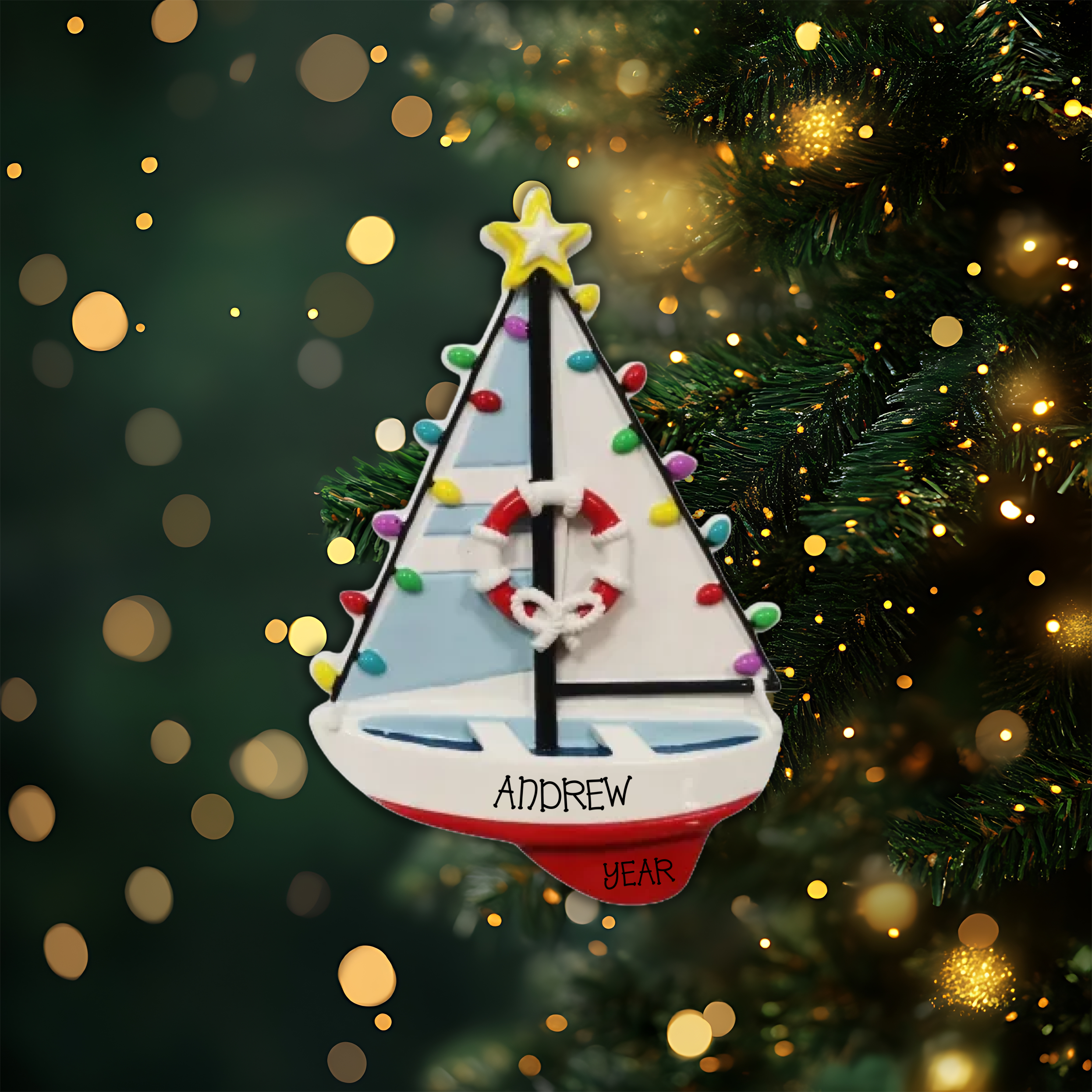 Sailboat Personalized Christmas Ornament