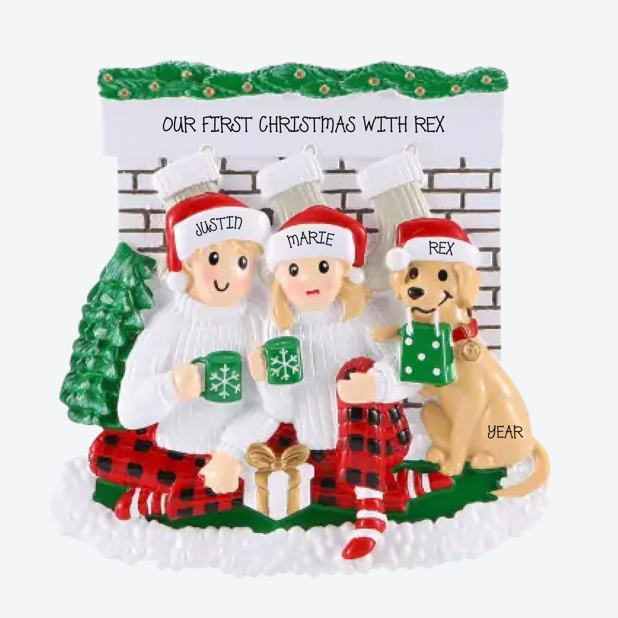 Sitting in Front of Fireplace Couple Personalized Christmas Ornament