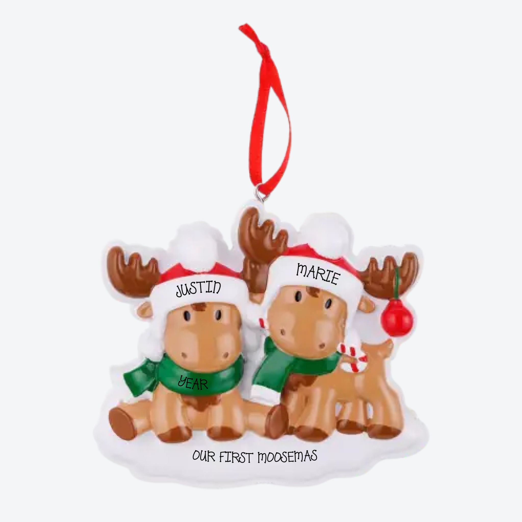 Cutesy Moose Couple Personalized Christmas Ornament