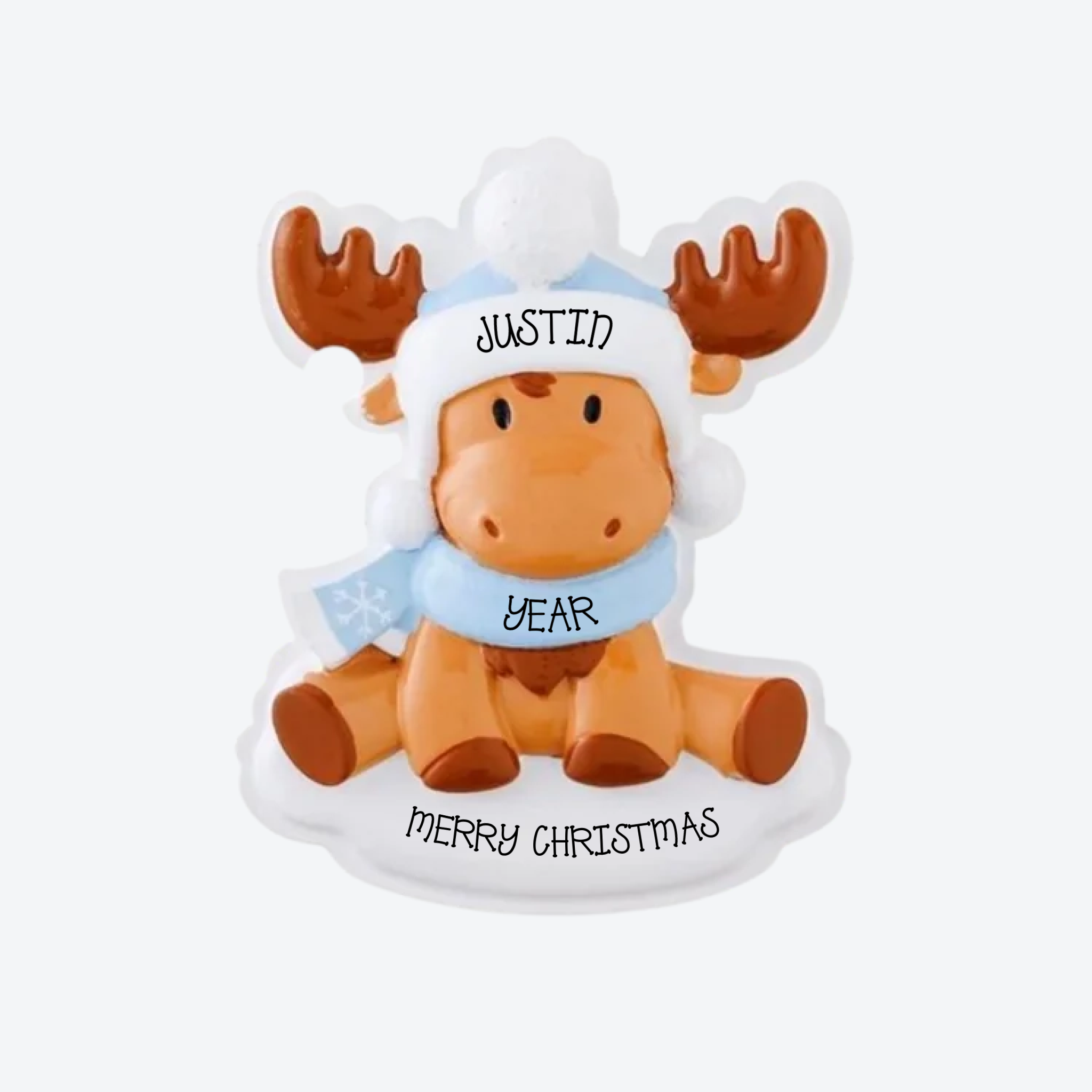 Moose Baby Blue Personalized Christmas Ornament