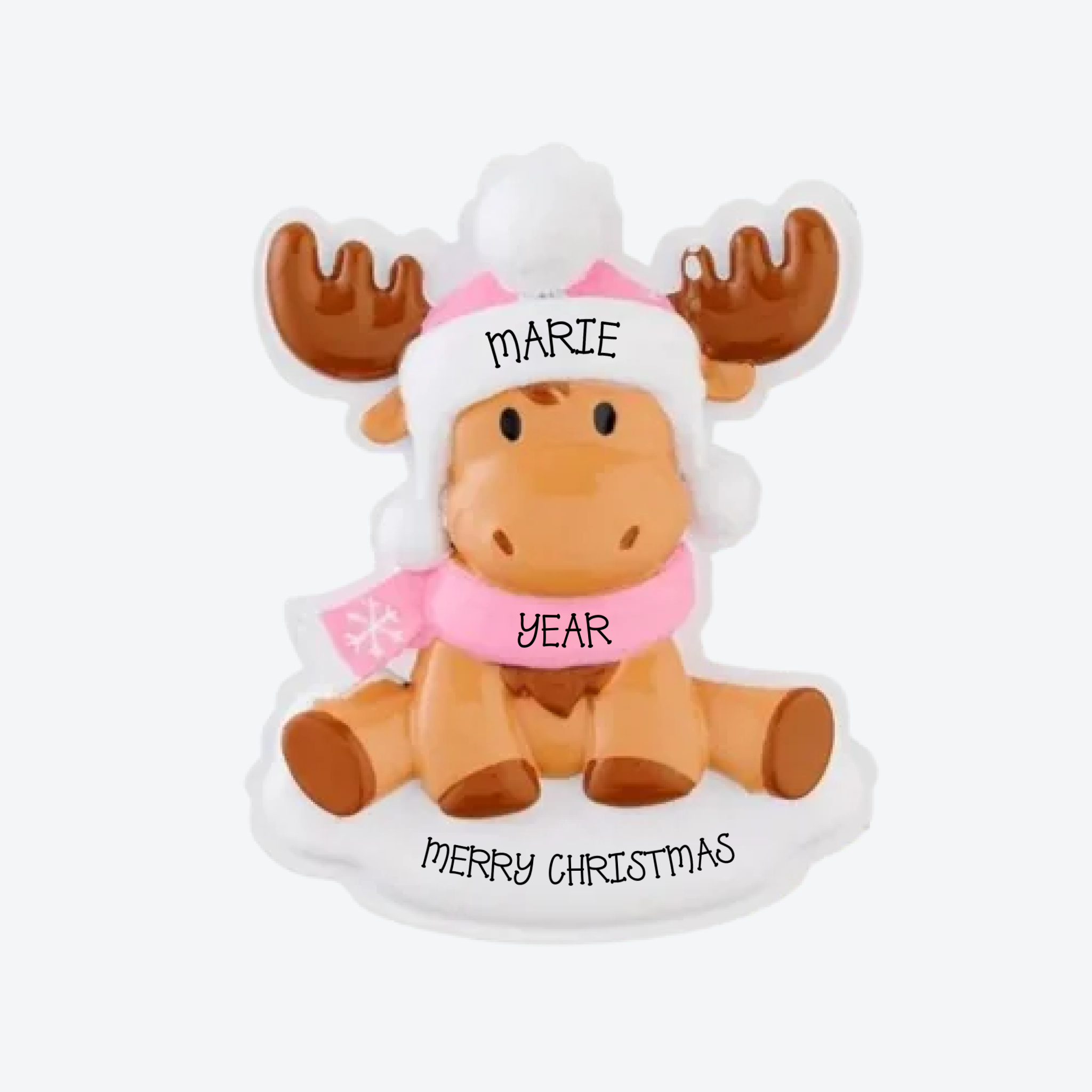 Moose Baby Pink Personalized Christmas Ornament