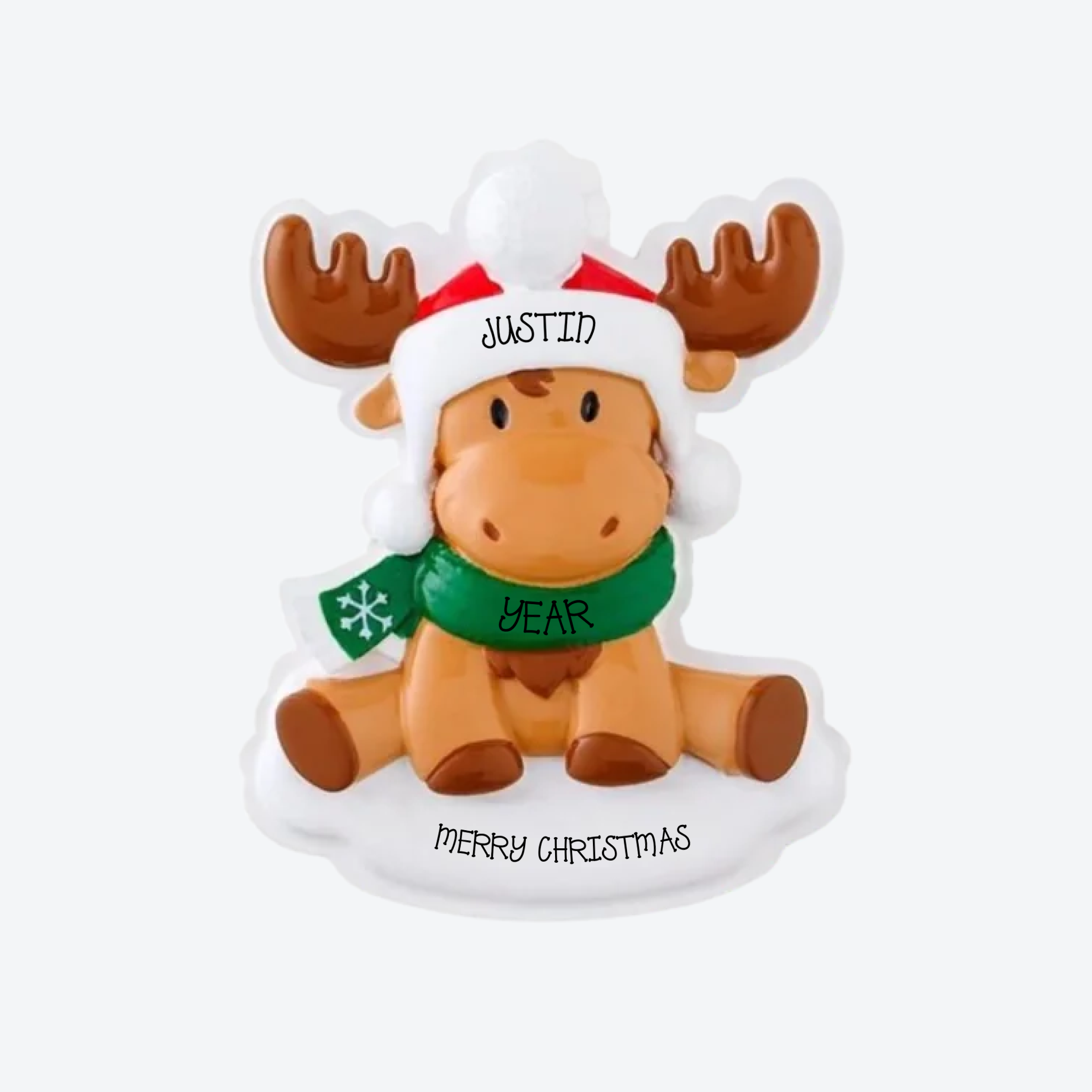 Moose Baby Red &amp; Green Personalized Christmas Ornament