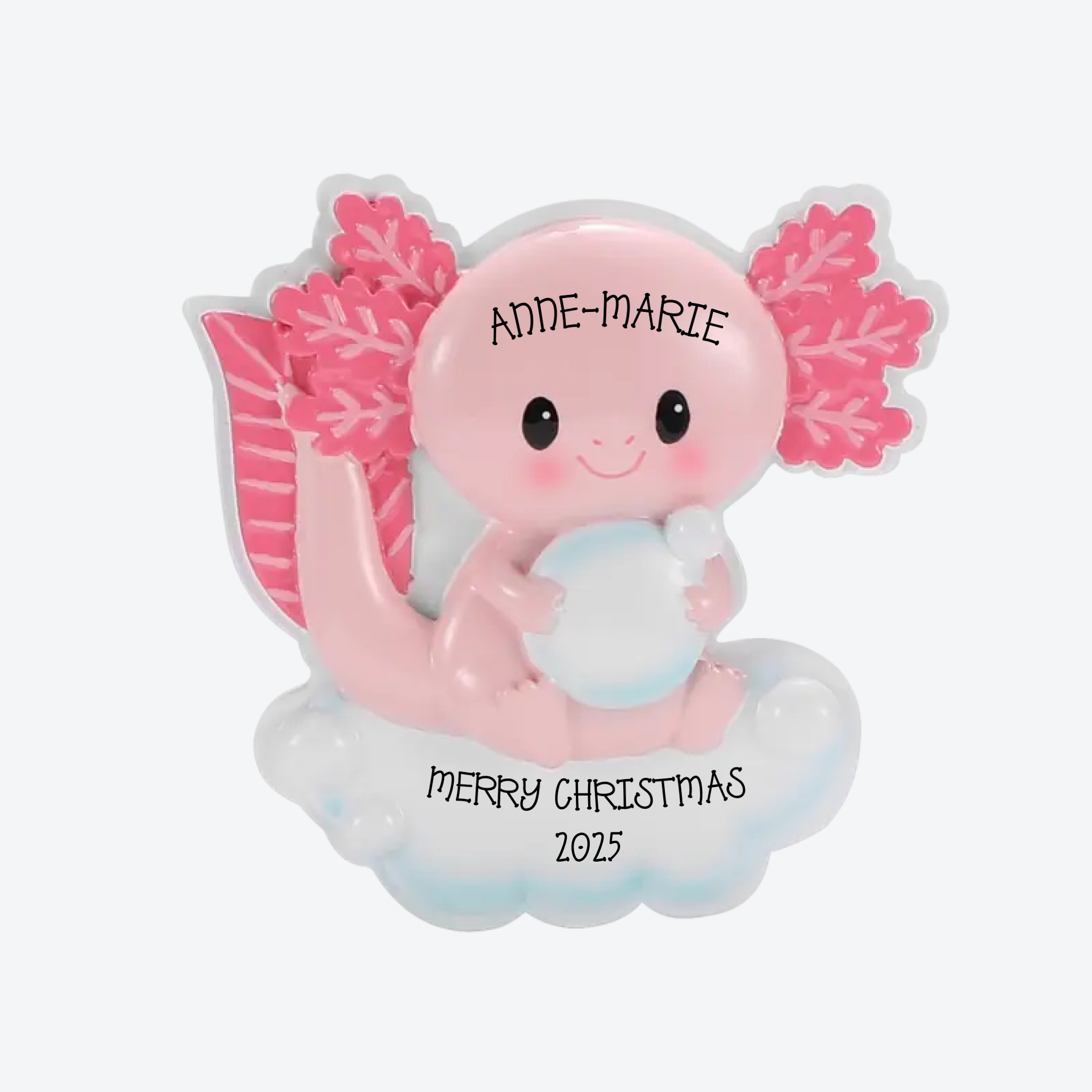 Pink Axolotl Personalized Christmas Ornament