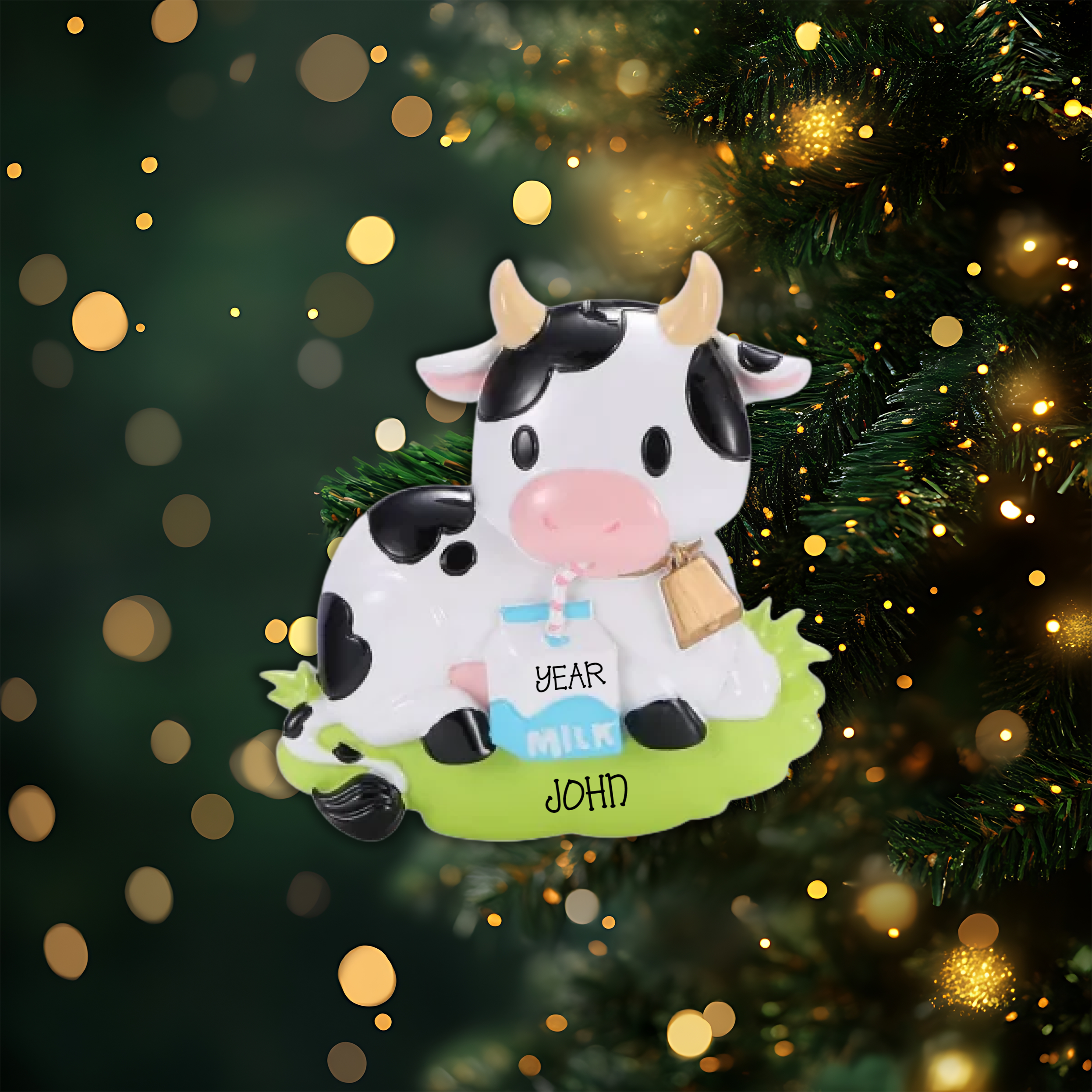 Traditional Cow Personalized Christmas Ornament