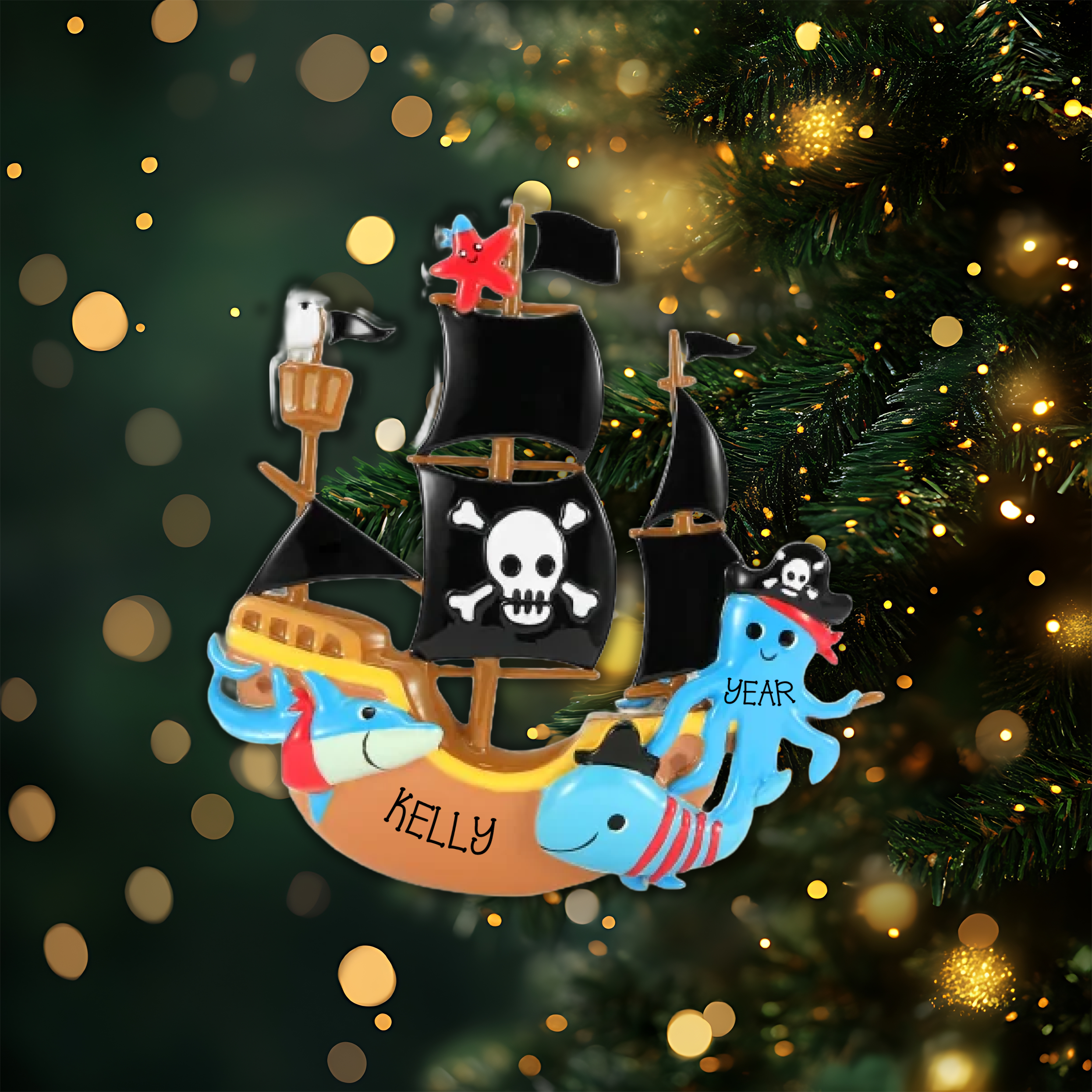 New Pirate Ship Personalized Christmas Ornament