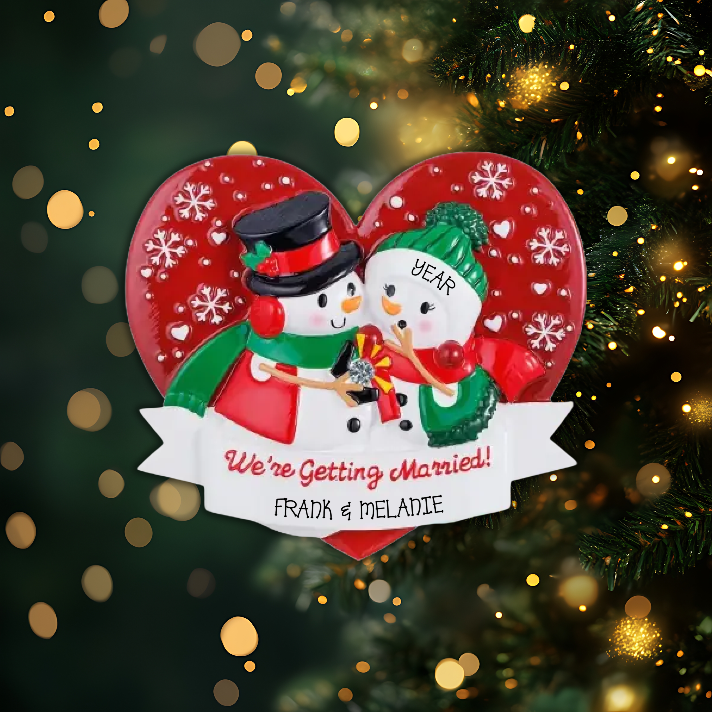 Snowman Engagement Personalized Christmas Ornament