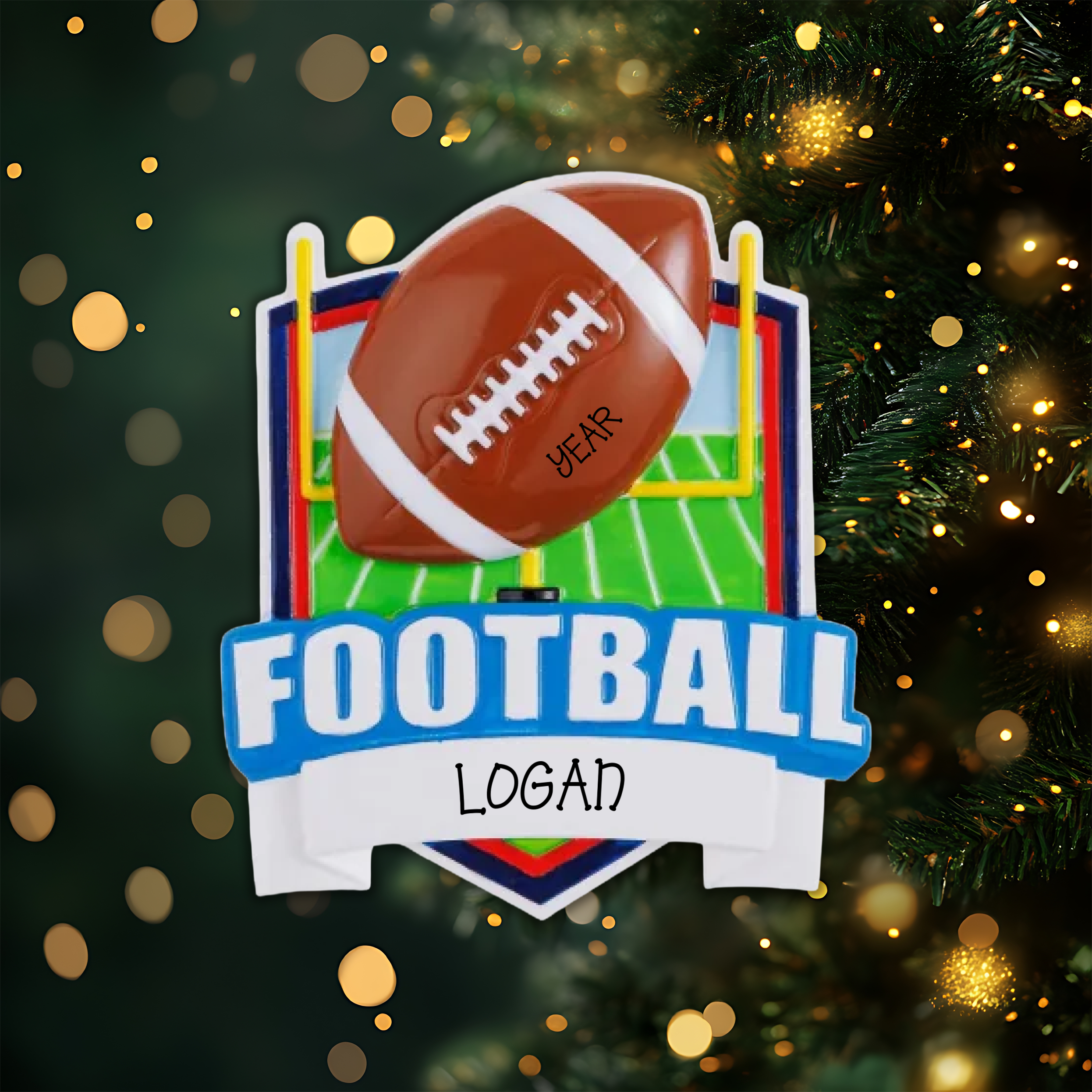 New Football Shield Personalized Christmas Ornament
