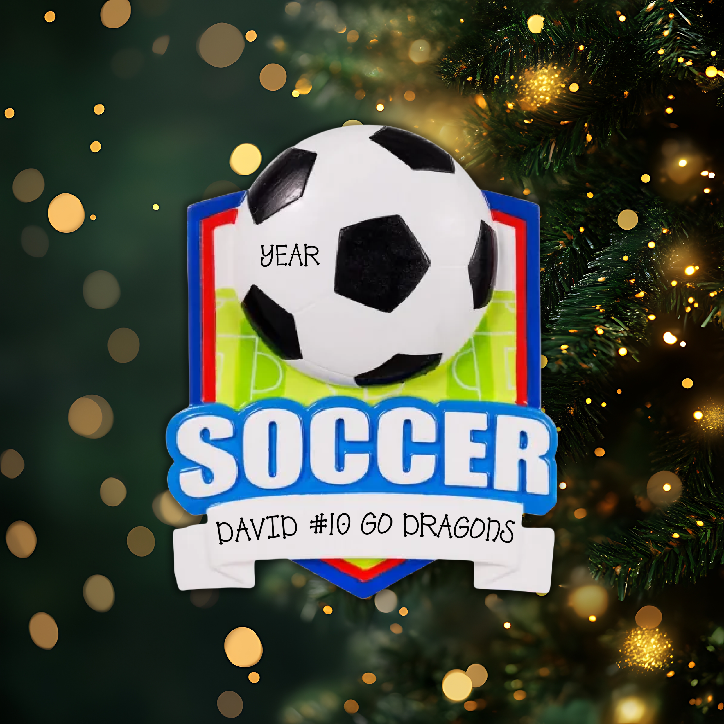 New Soccer Shield Personalized Christmas Ornament