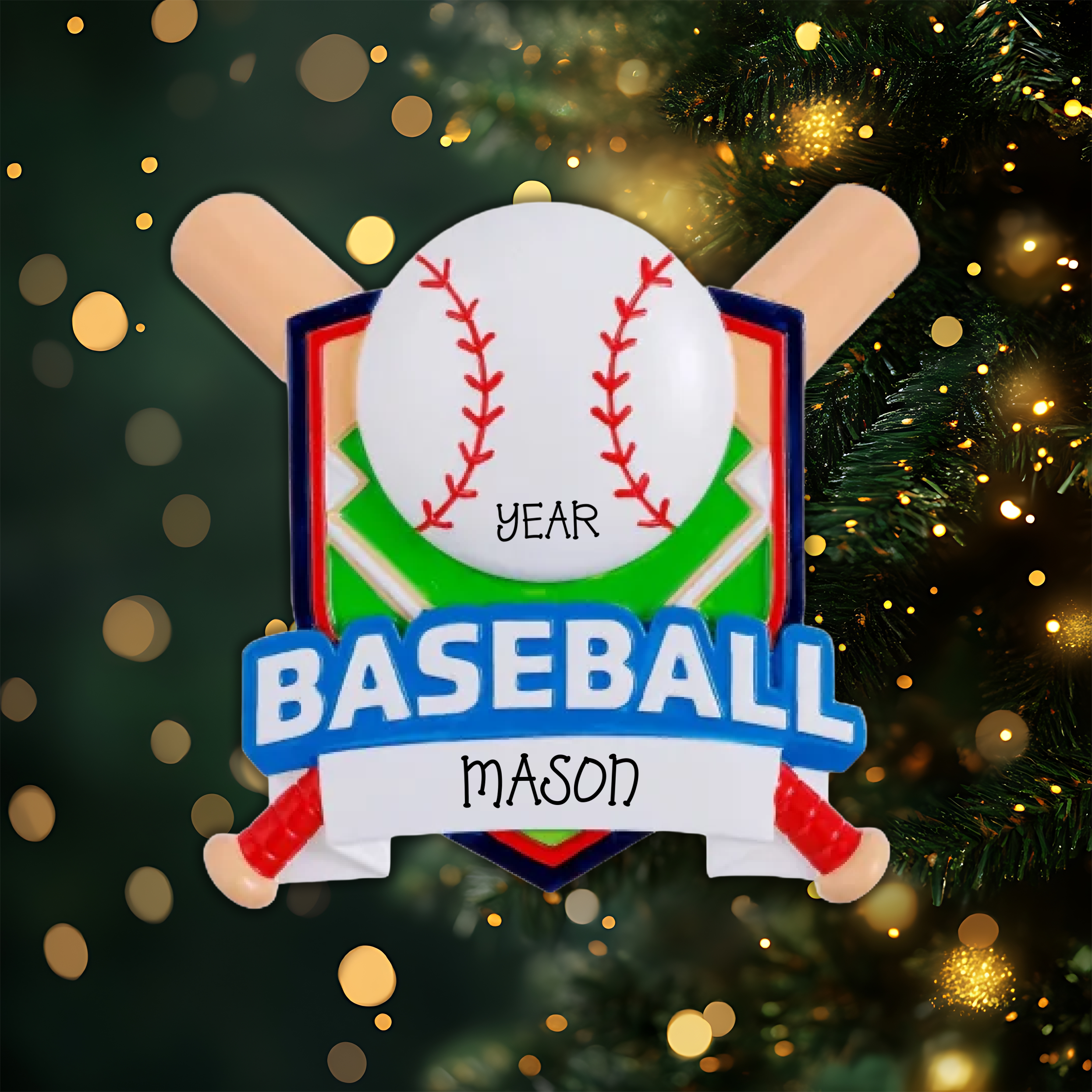 New Baseball Shield Personalized Christmas Ornament