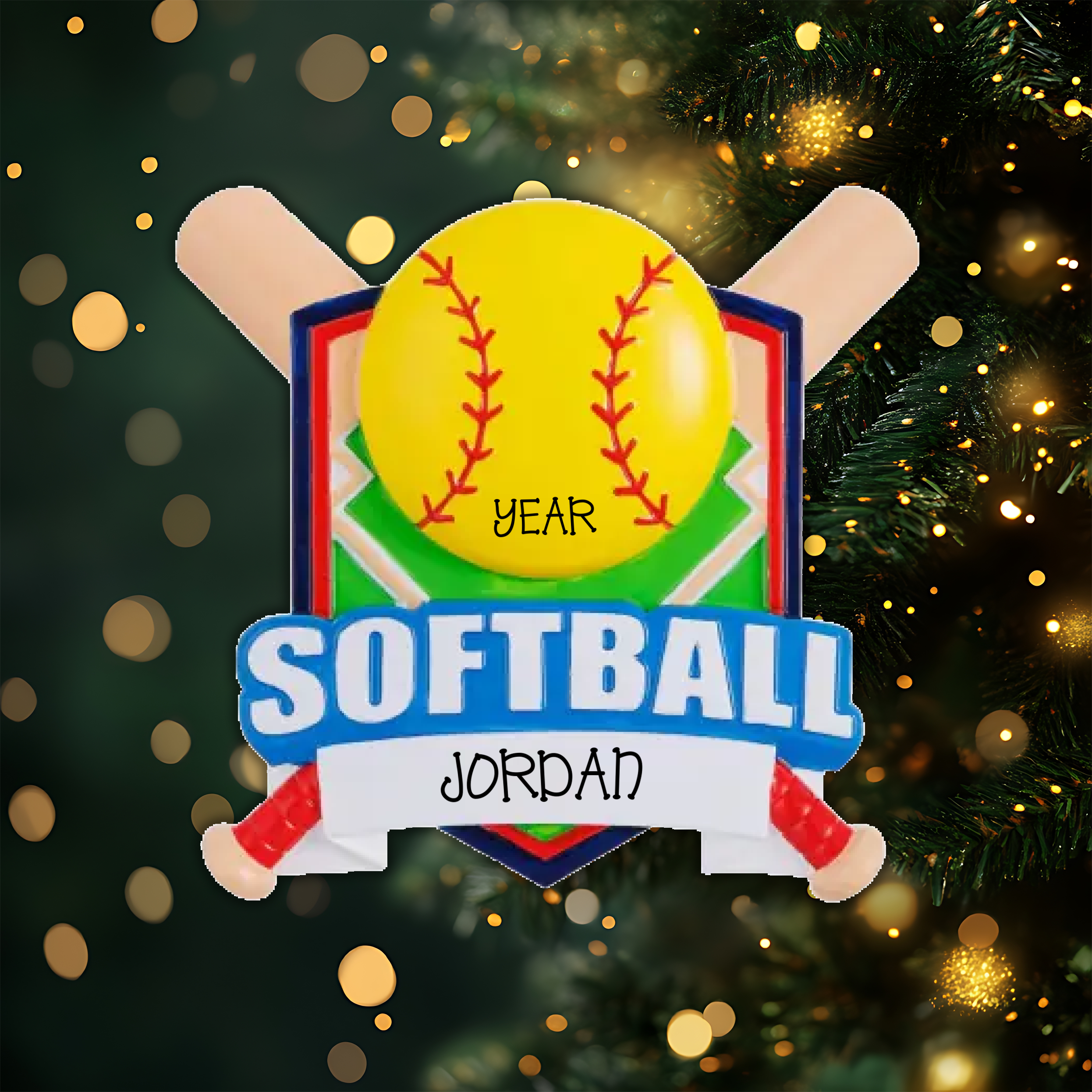 Softball Shield Personalized Christmas Ornament