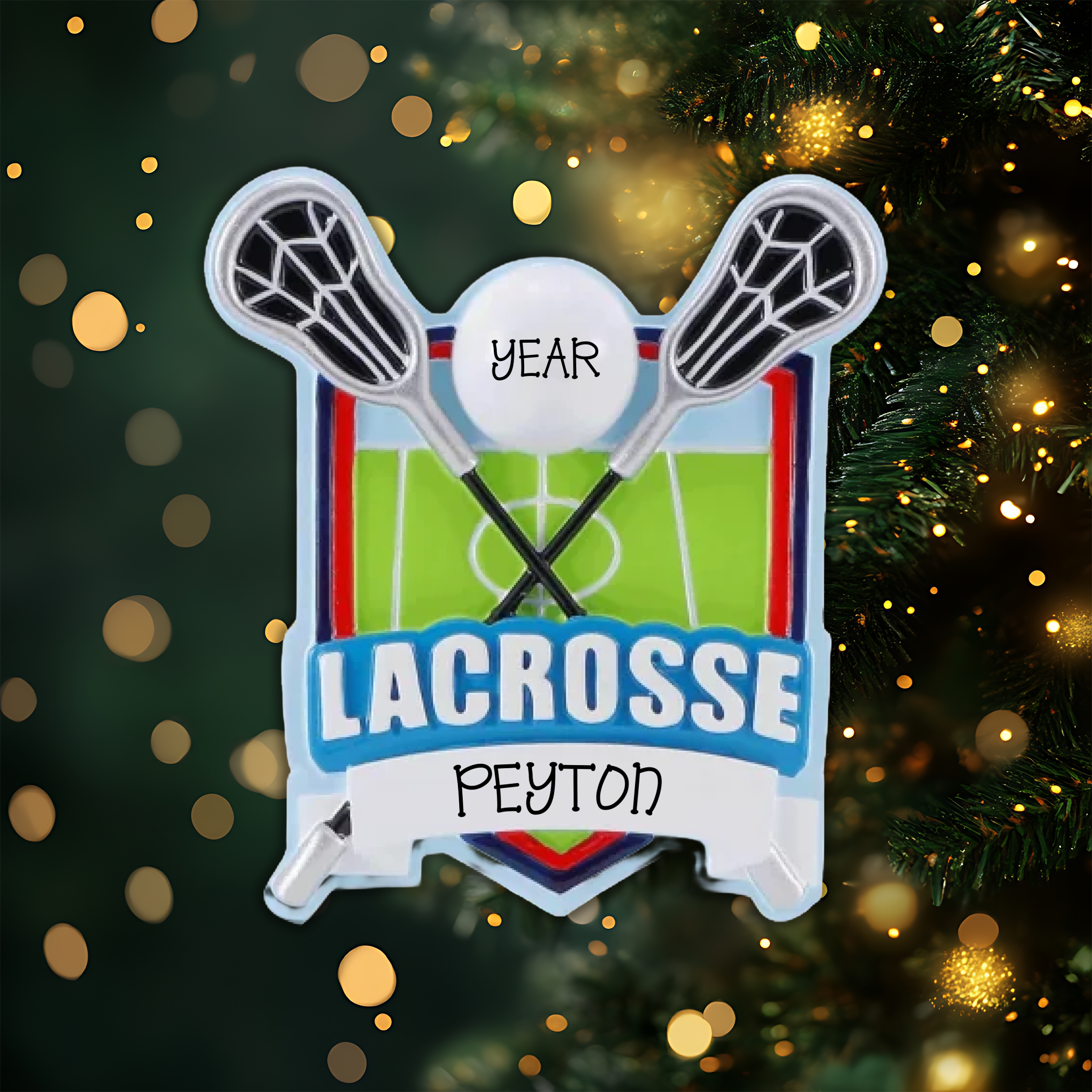 Lacrosse Shield Personalized Christmas Ornament