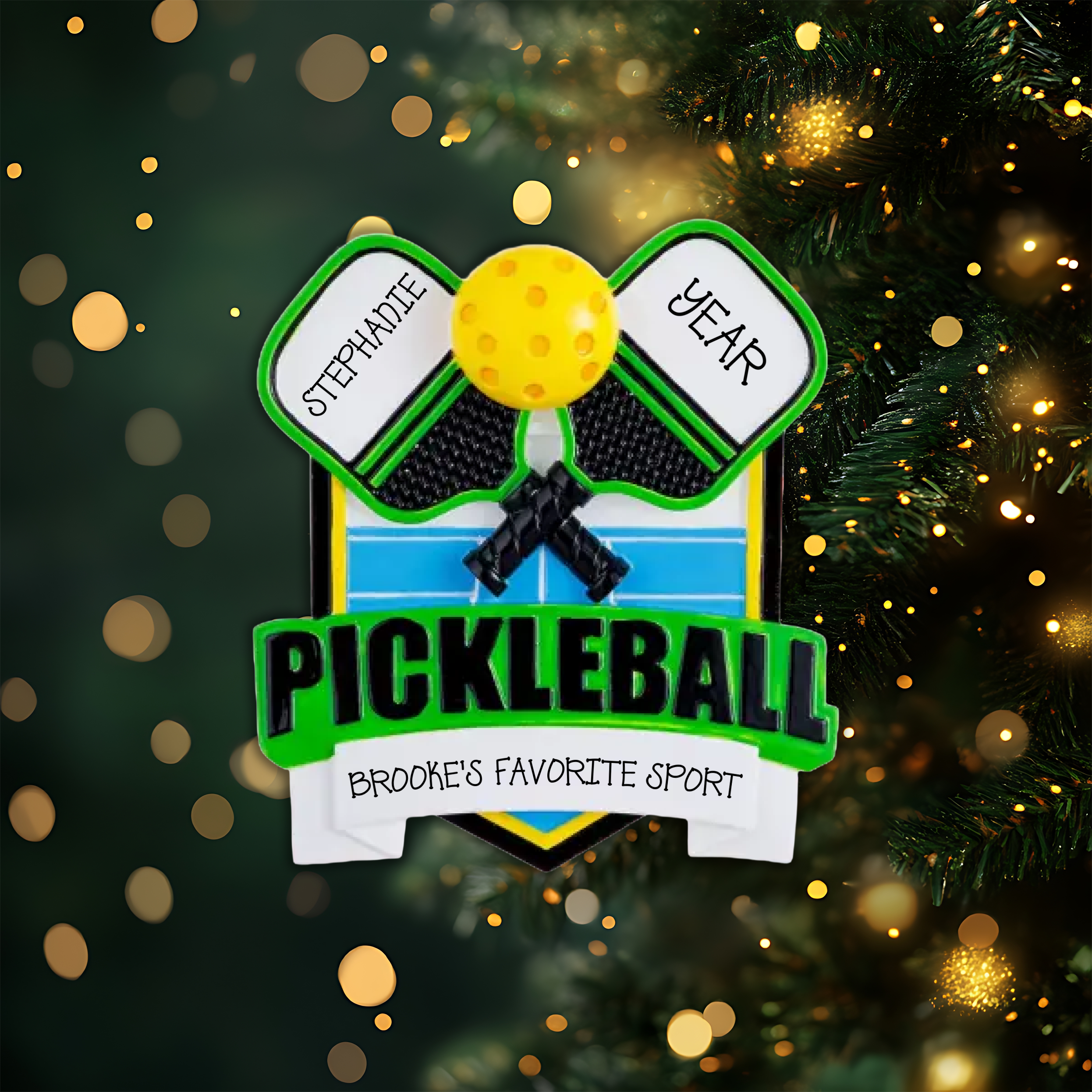 Pickle Ball Personalized Christmas Ornament