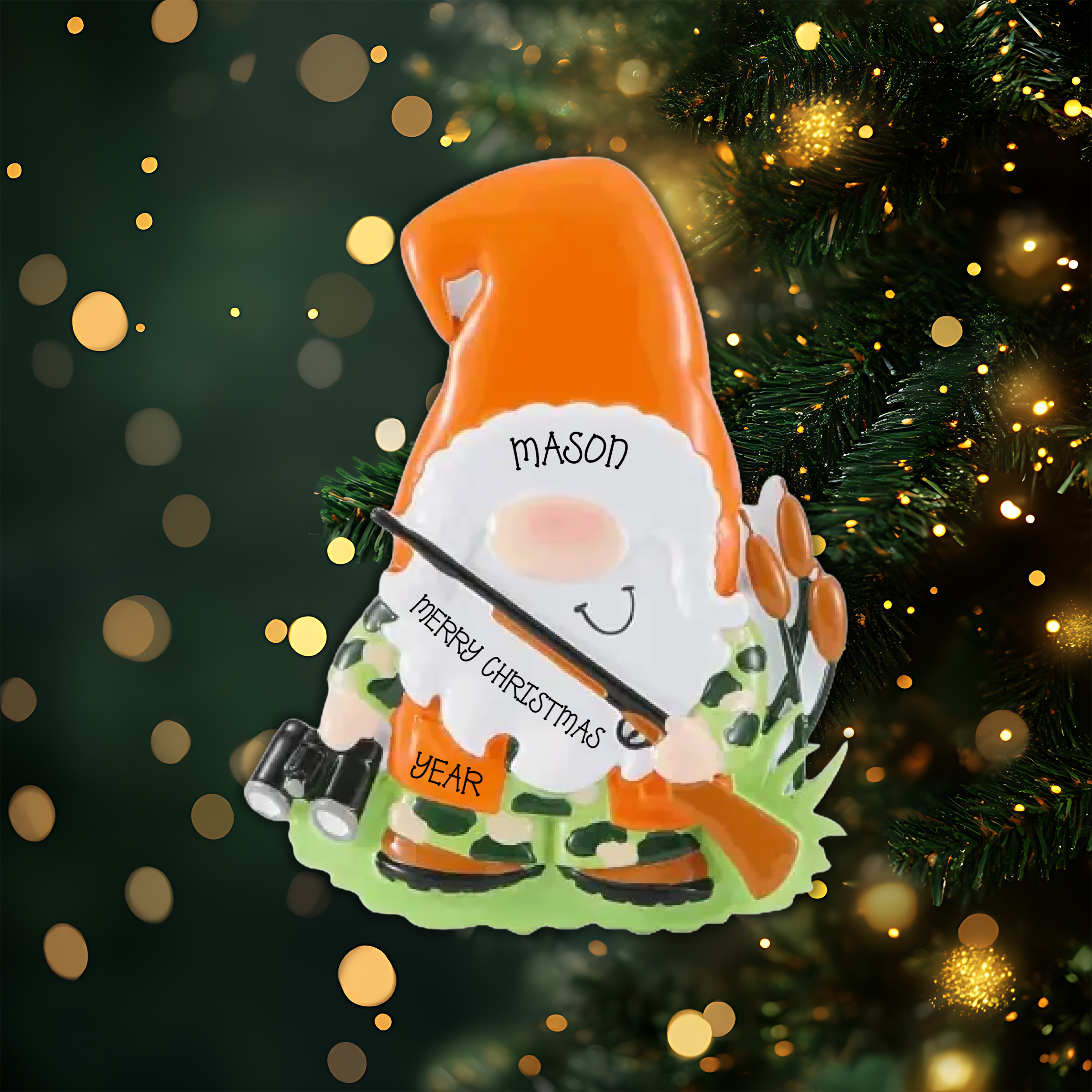Gnome Hunter Personalized Christmas Ornament