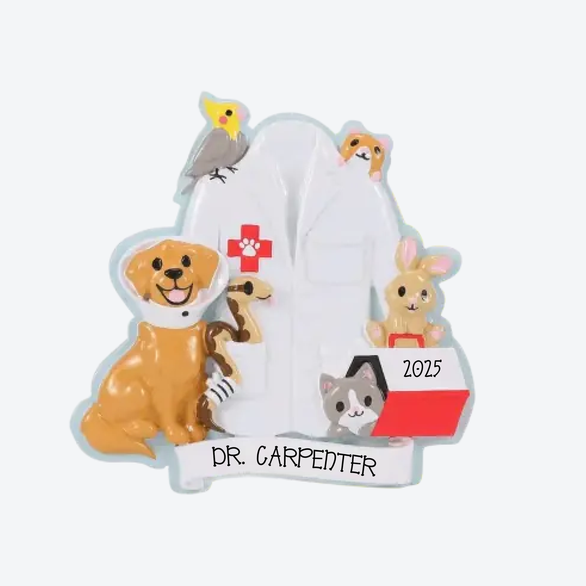 Veterinarian Lab Coat & Pets Personalized Christmas Ornament
