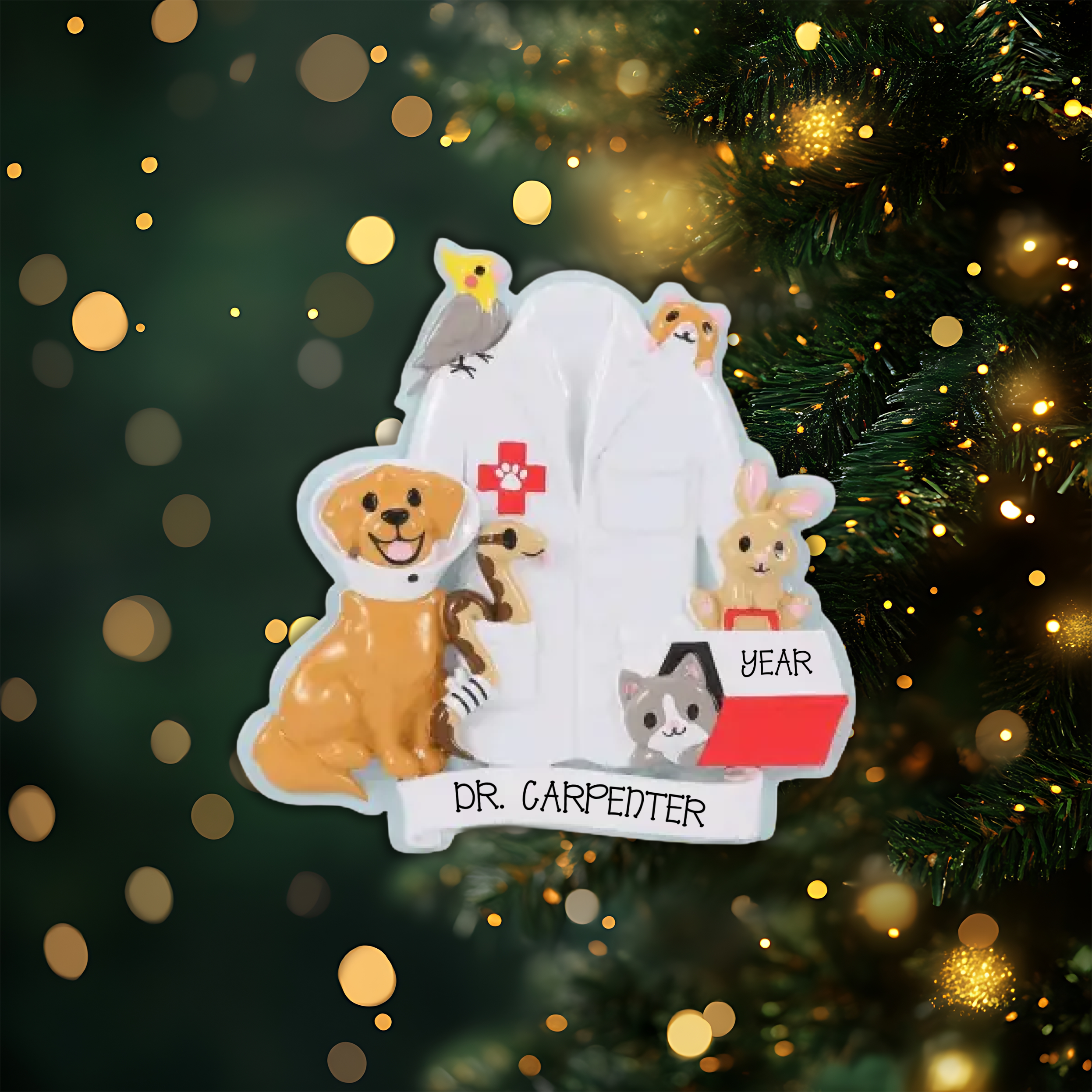 Veterinarian Lab Coat & Pets Personalized Christmas Ornament