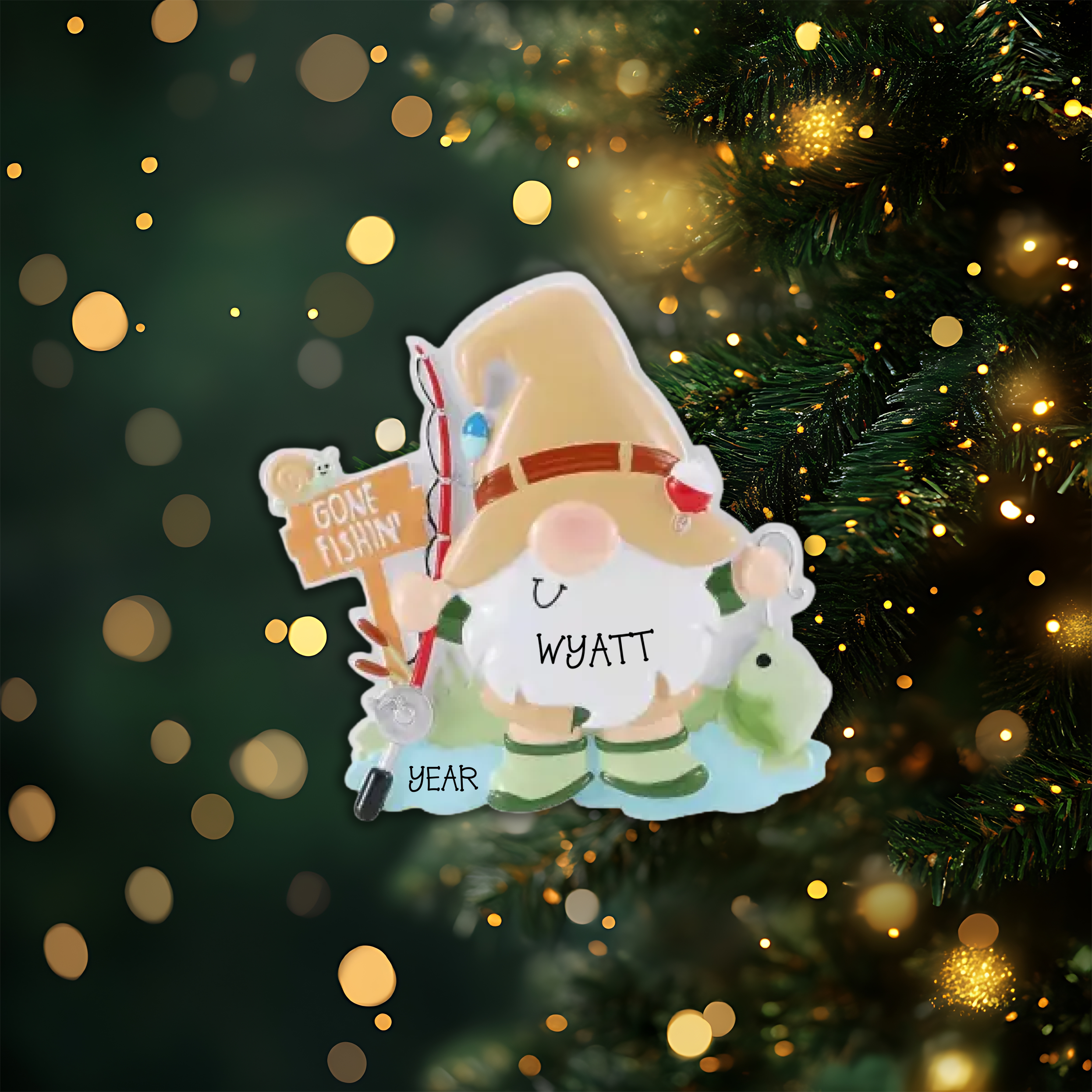 Gnome Fisherman Personalized Christmas Ornament