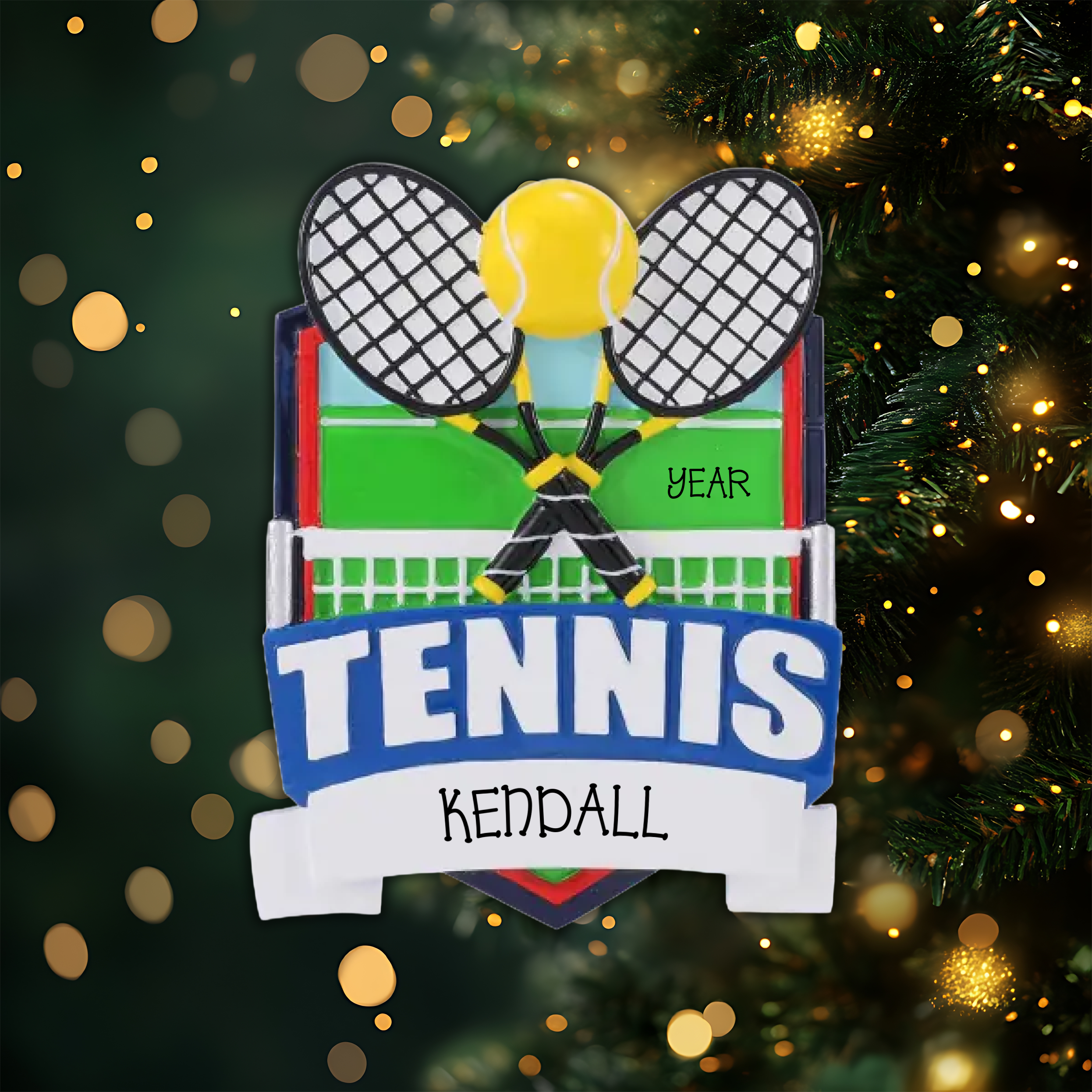 Tennis Shield Personalized Christmas Ornament