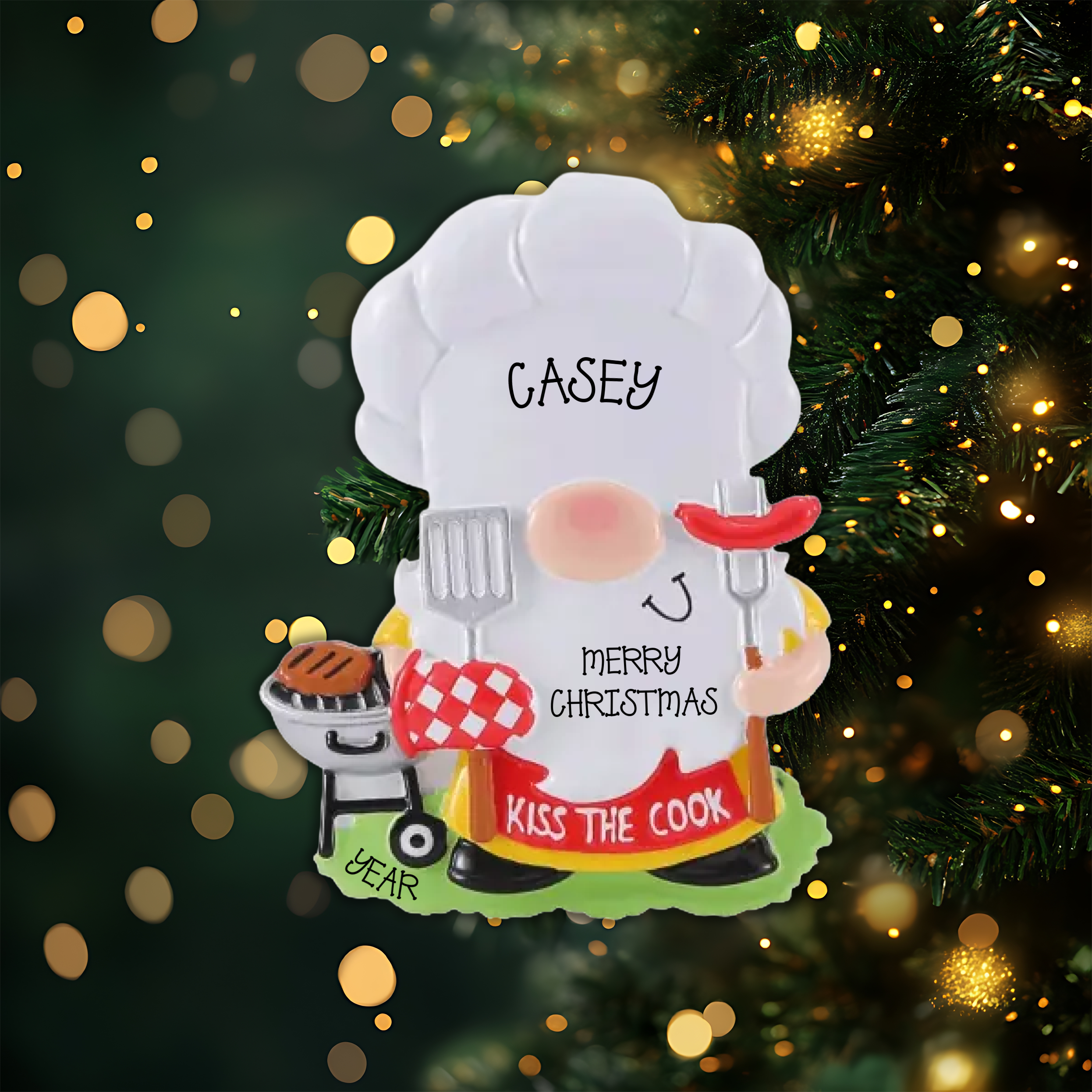 Gnome Barbeque Cook Personalized Christmas Ornament
