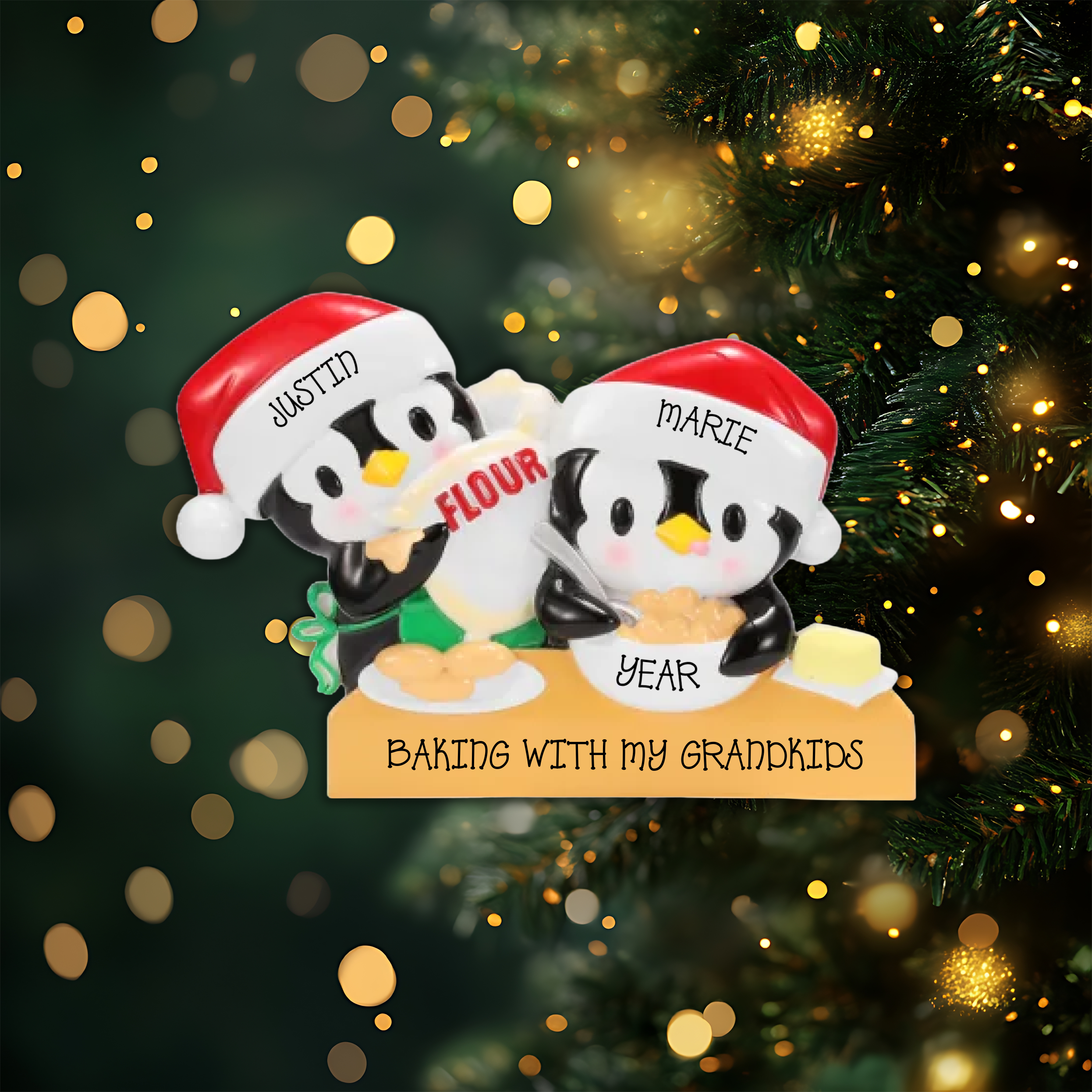 Penguin Baking Couple Personalized Christmas Ornament