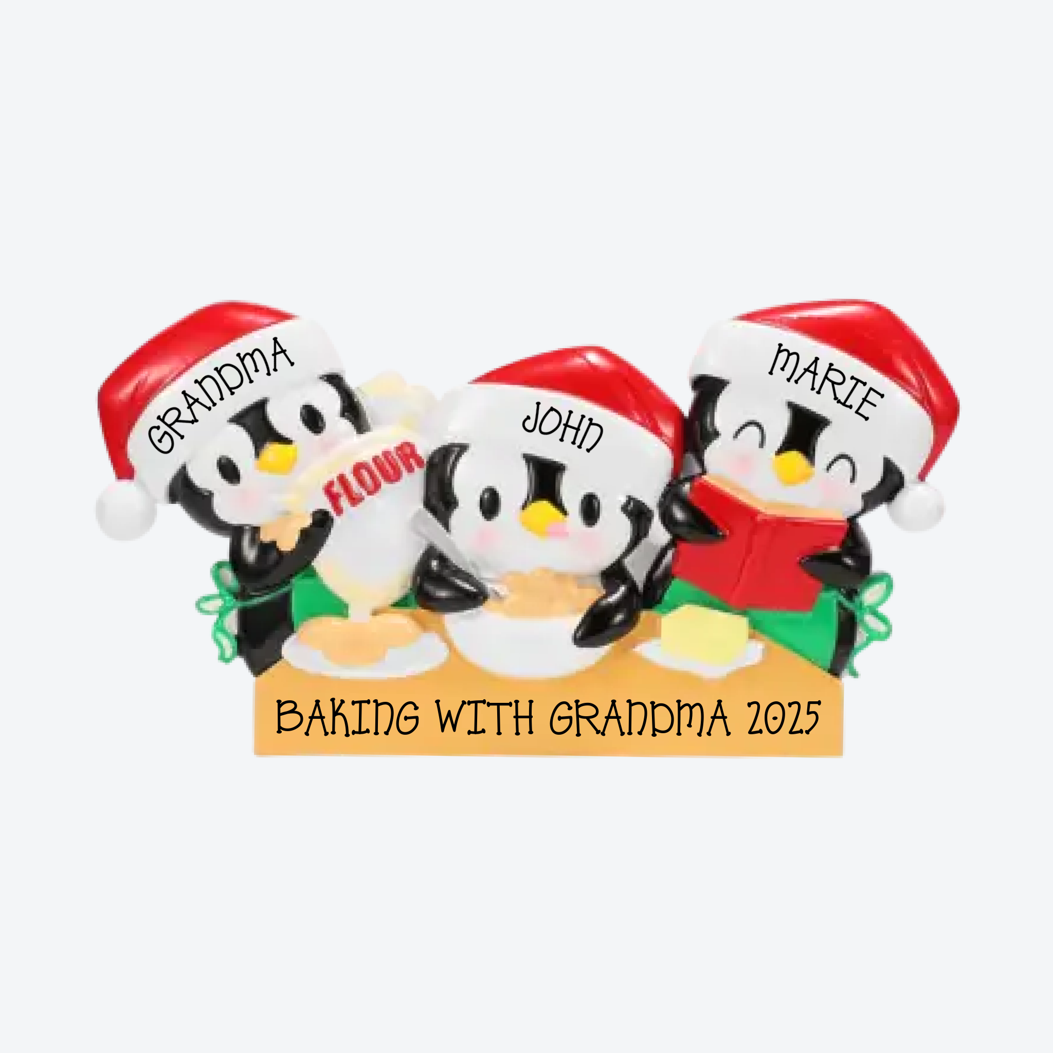 Penguin Baking Family of 3 Personalized Christmas Ornament