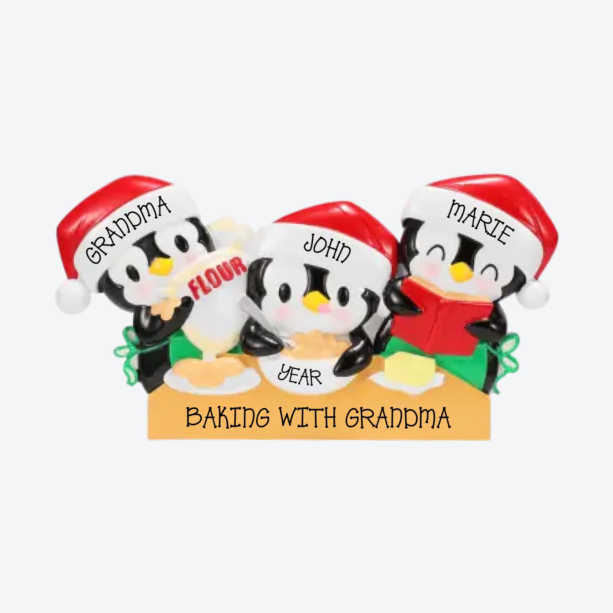 Penguin Baking Family of 3 Personalized Christmas Ornament