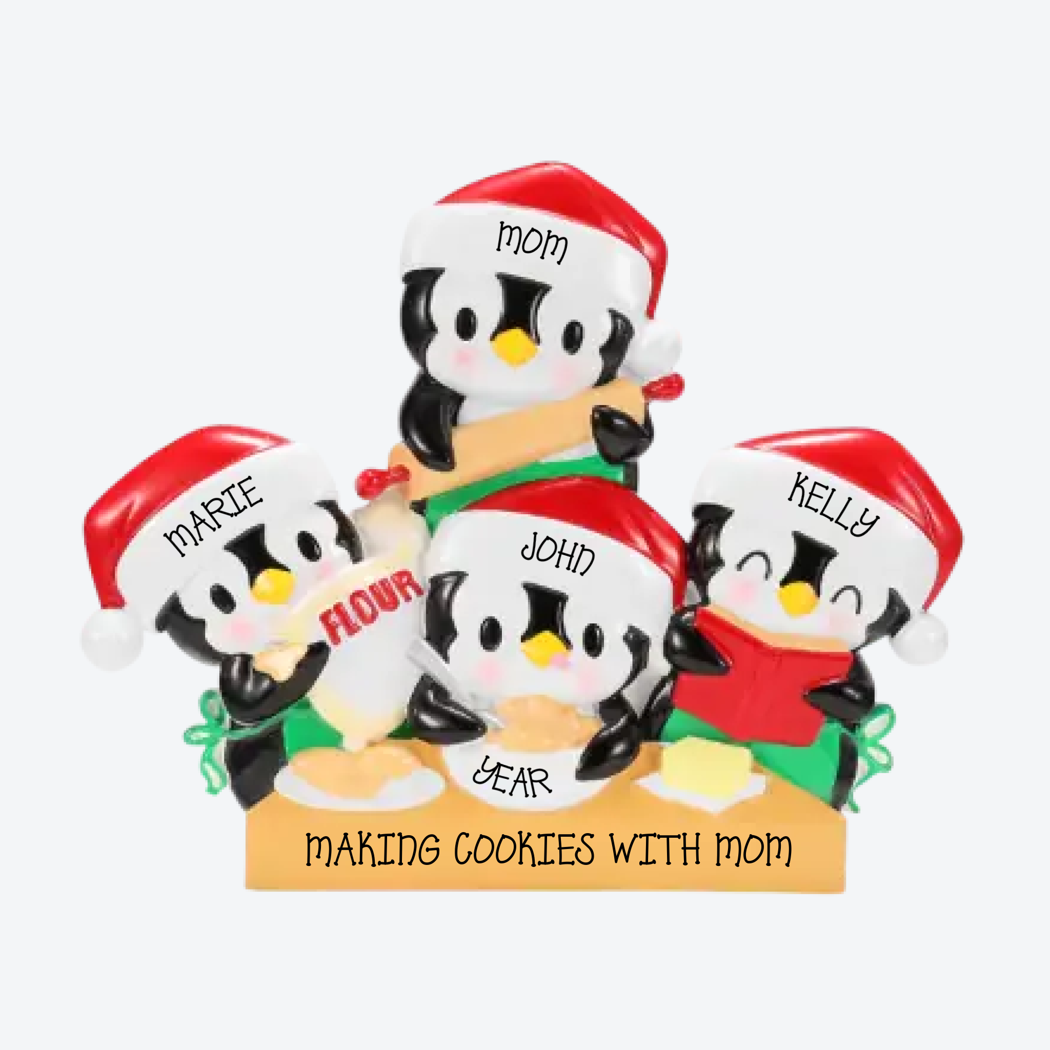 Penguin Baking Family of 4 Personalized Christmas Ornament
