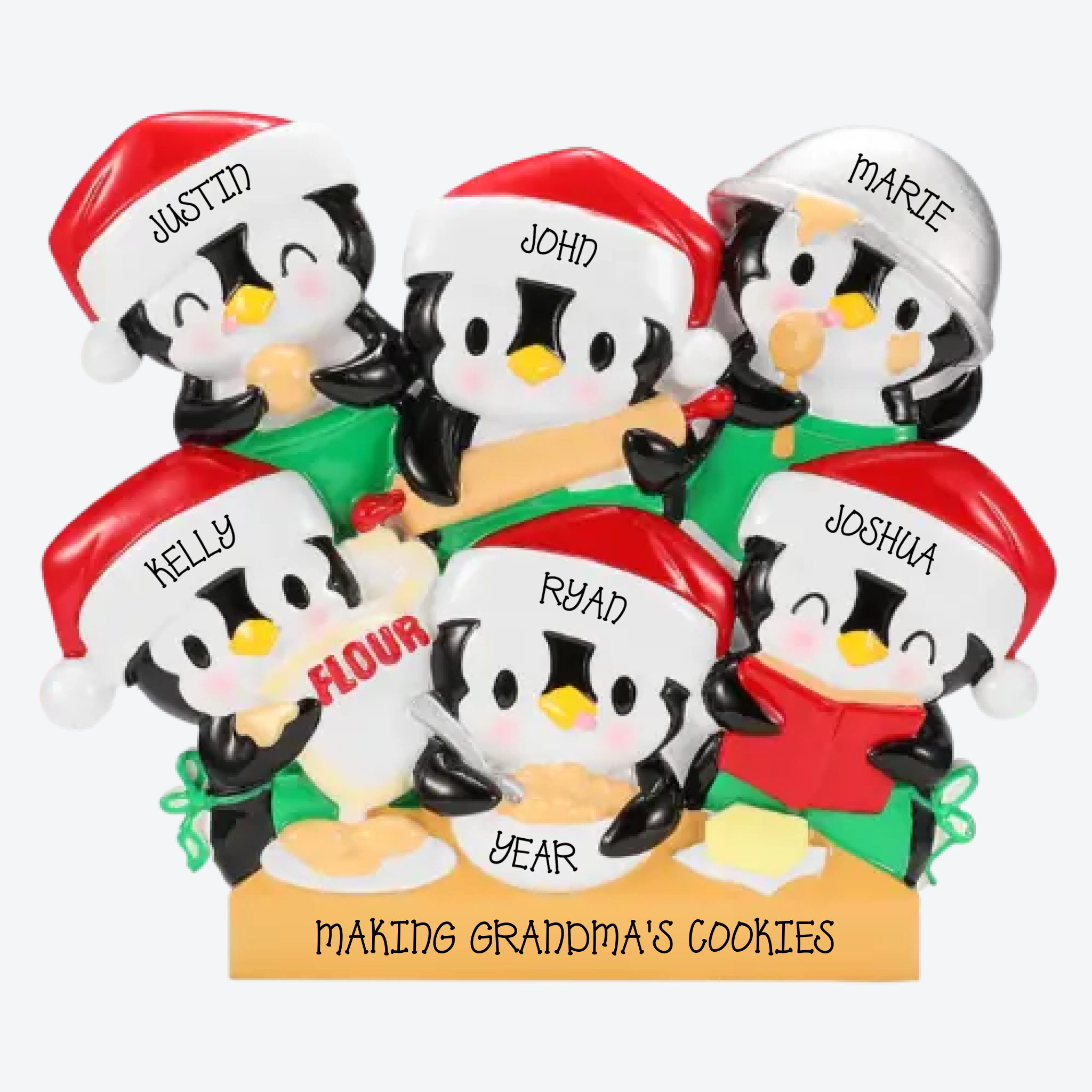 Penguin Baking Family of 6 Personalized Christmas Ornament