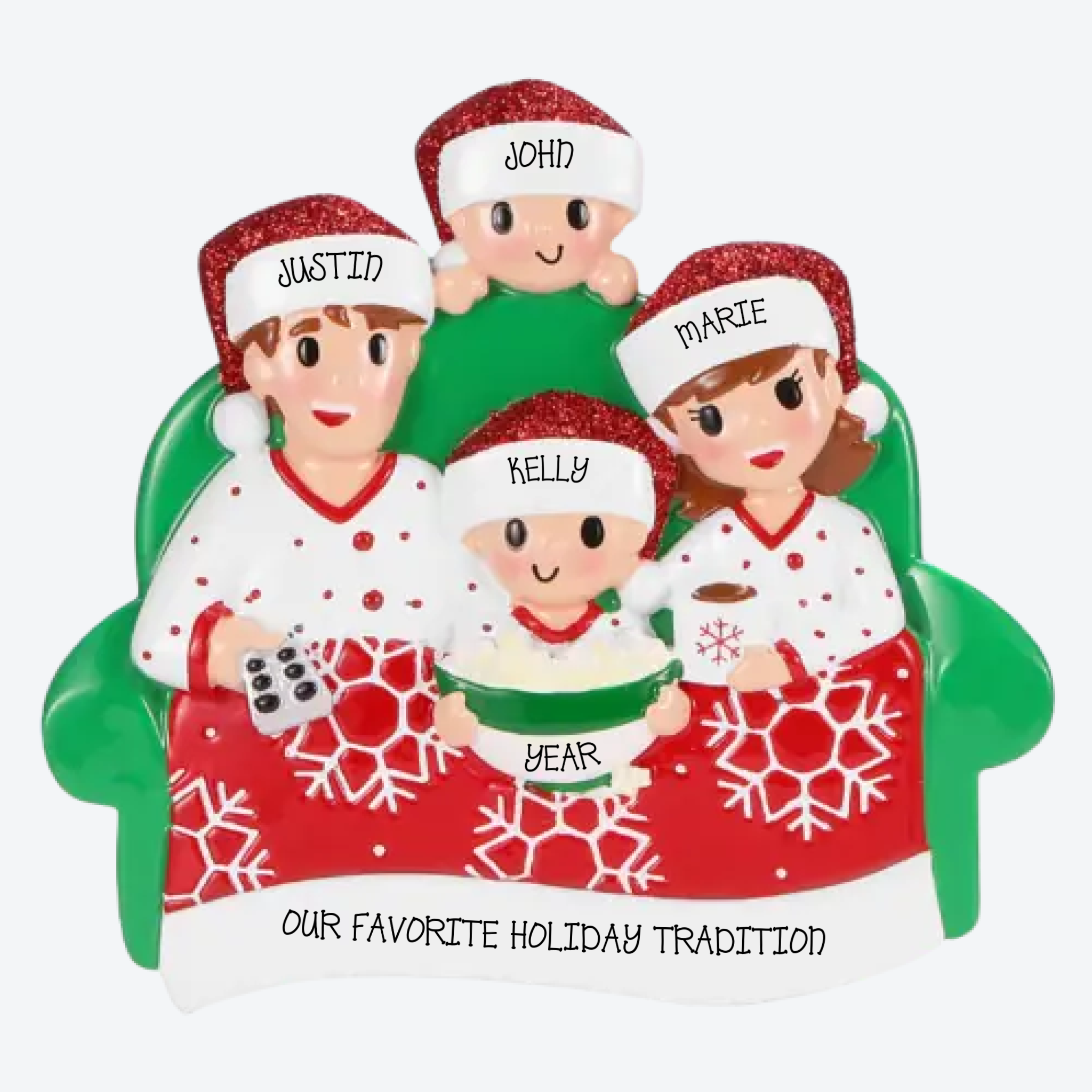 Family of 4 Movie Night Personalized Christmas Ornament