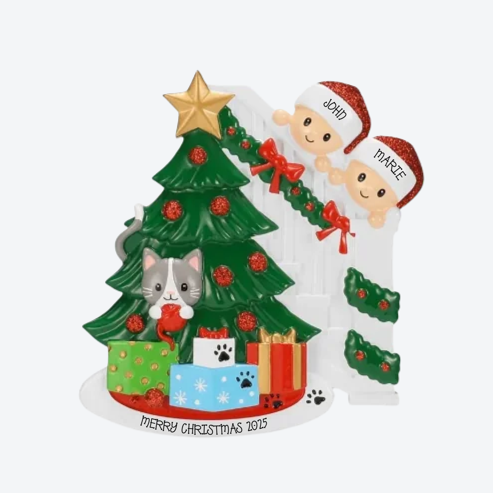 Cat in Christmas Tree Couple Personalized Christmas Ornament