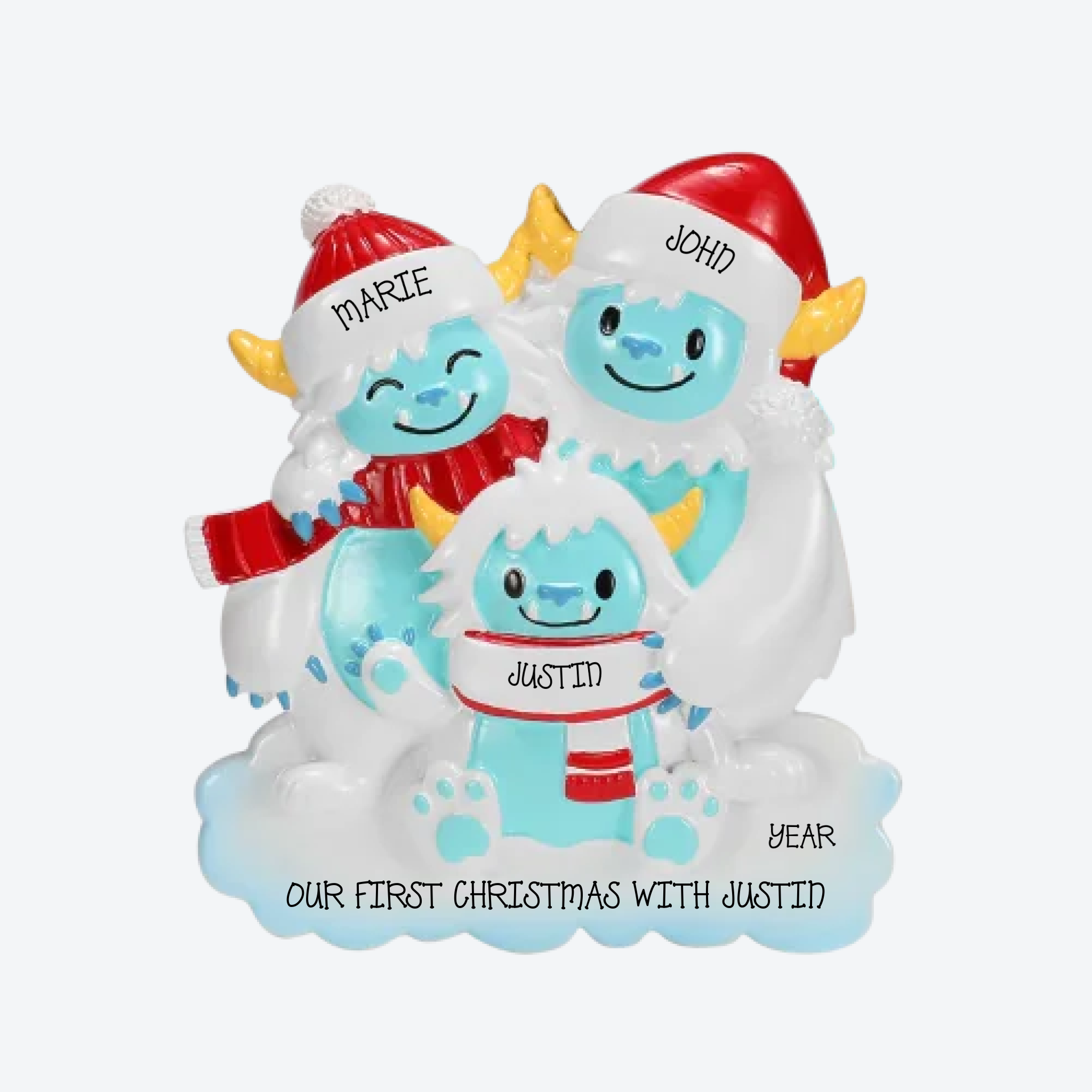 Yeti Family of 3 Personalized Christmas Ornament