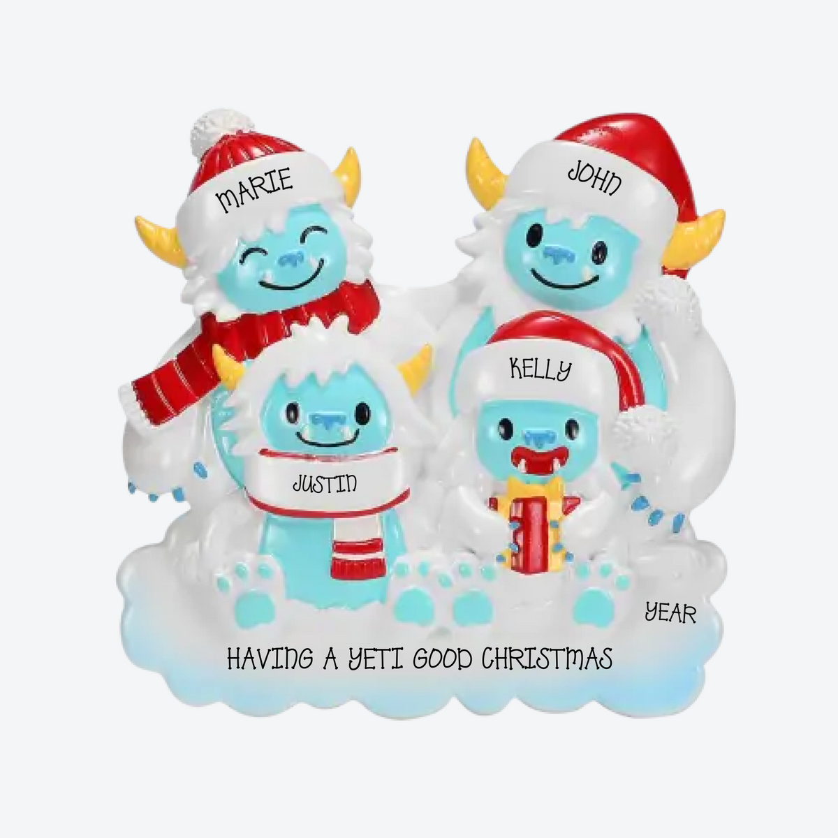 Yeti Family of 4 Personalized Christmas Ornament