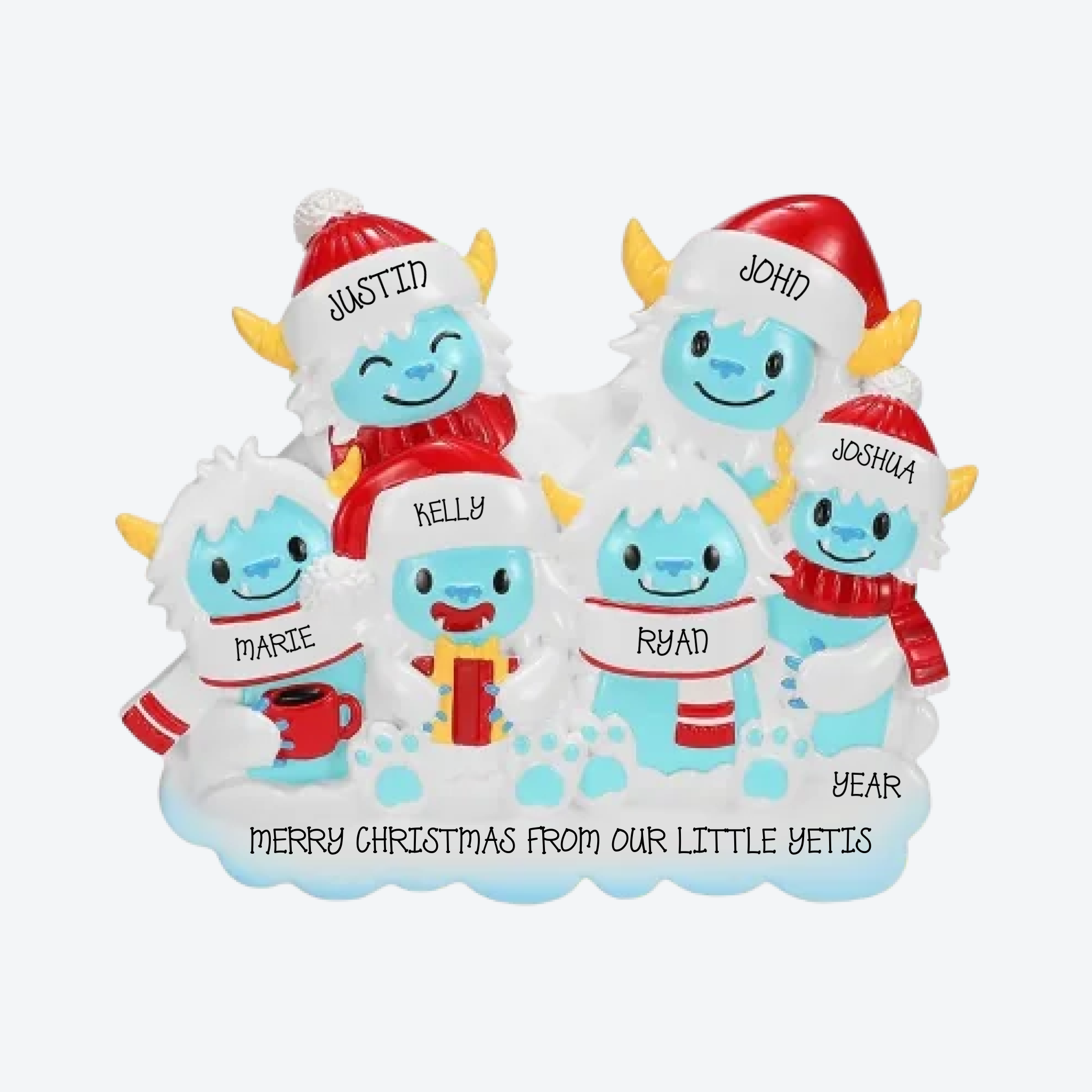 Yeti Family of 6 Personalized Christmas Ornament