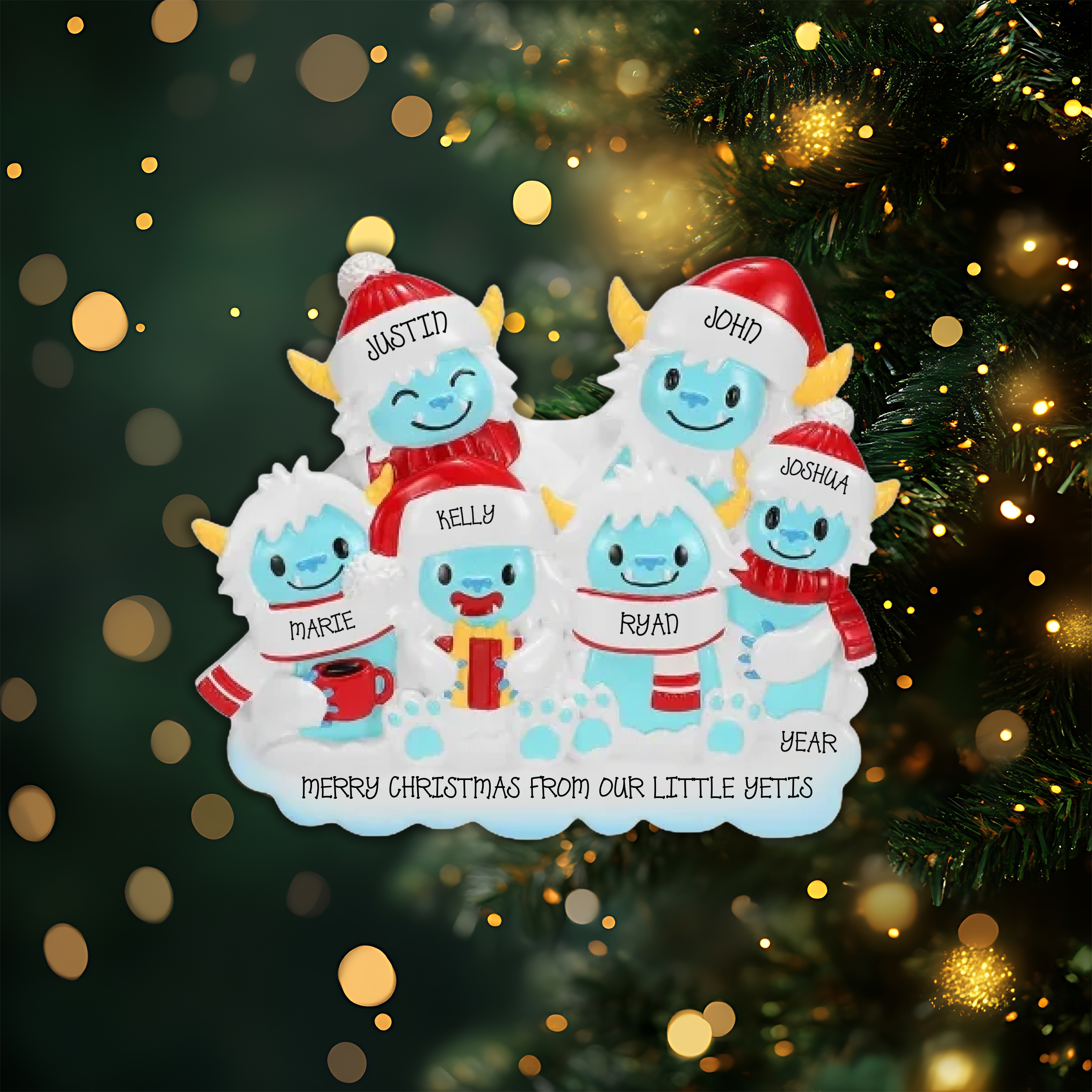 Yeti Family of 6 Personalized Christmas Ornament