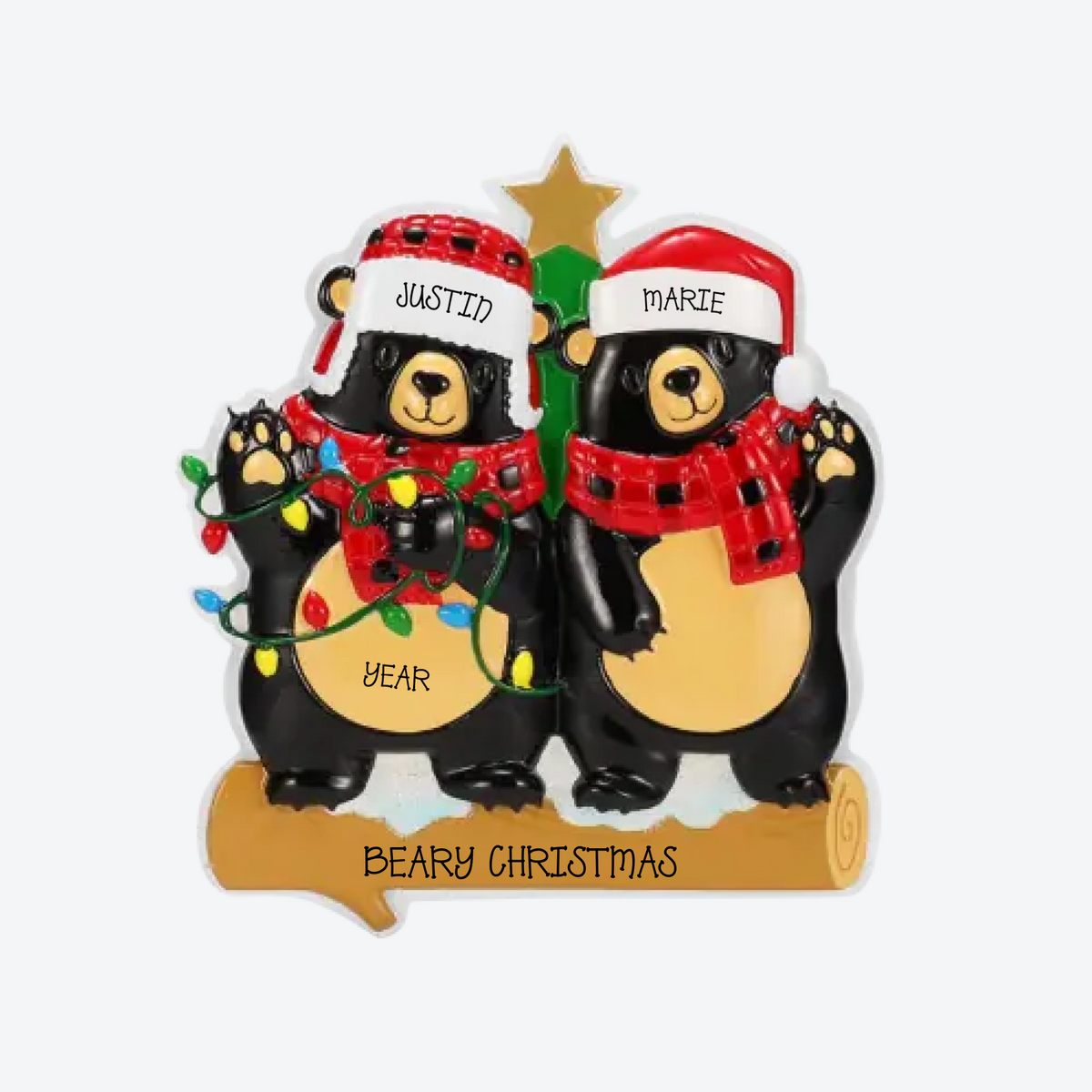 Bear Family of 2 Personalized Christmas Ornament