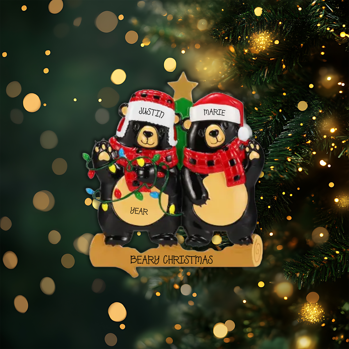 Bear Family of 2 Personalized Christmas Ornament