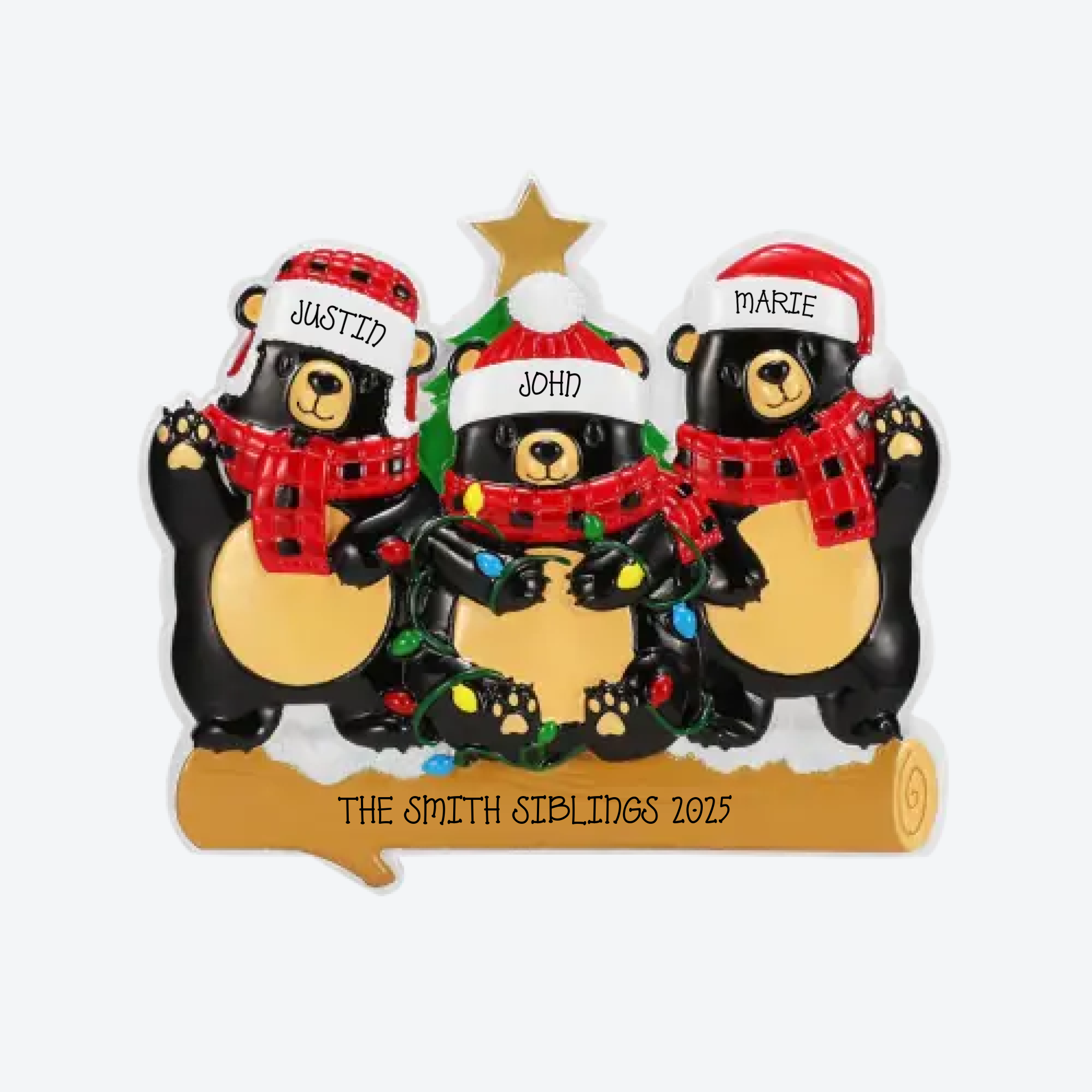 Bear Family of 3 Personalized Christmas Ornament