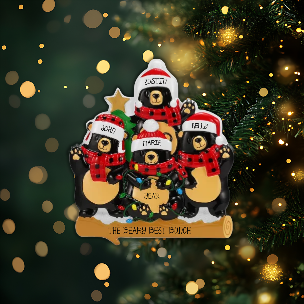 Bear Family of 4 Personalized Christmas Ornament