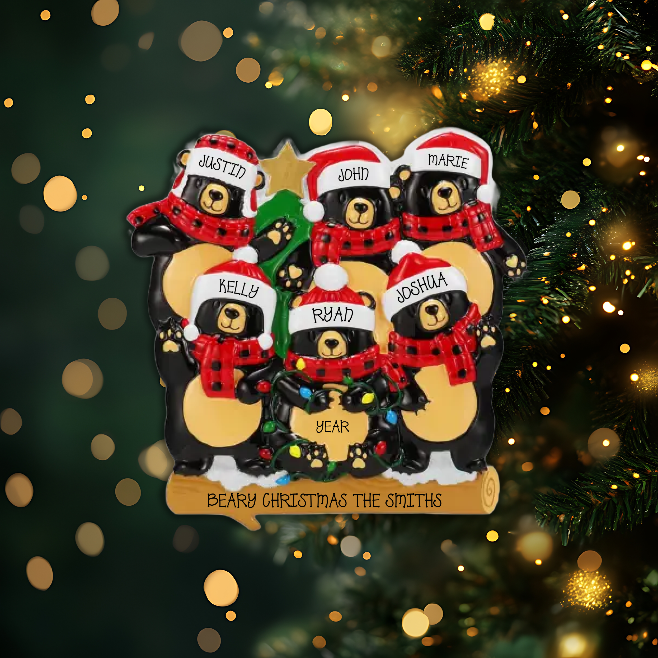 Bear Family of 6 Personalized Christmas Ornament