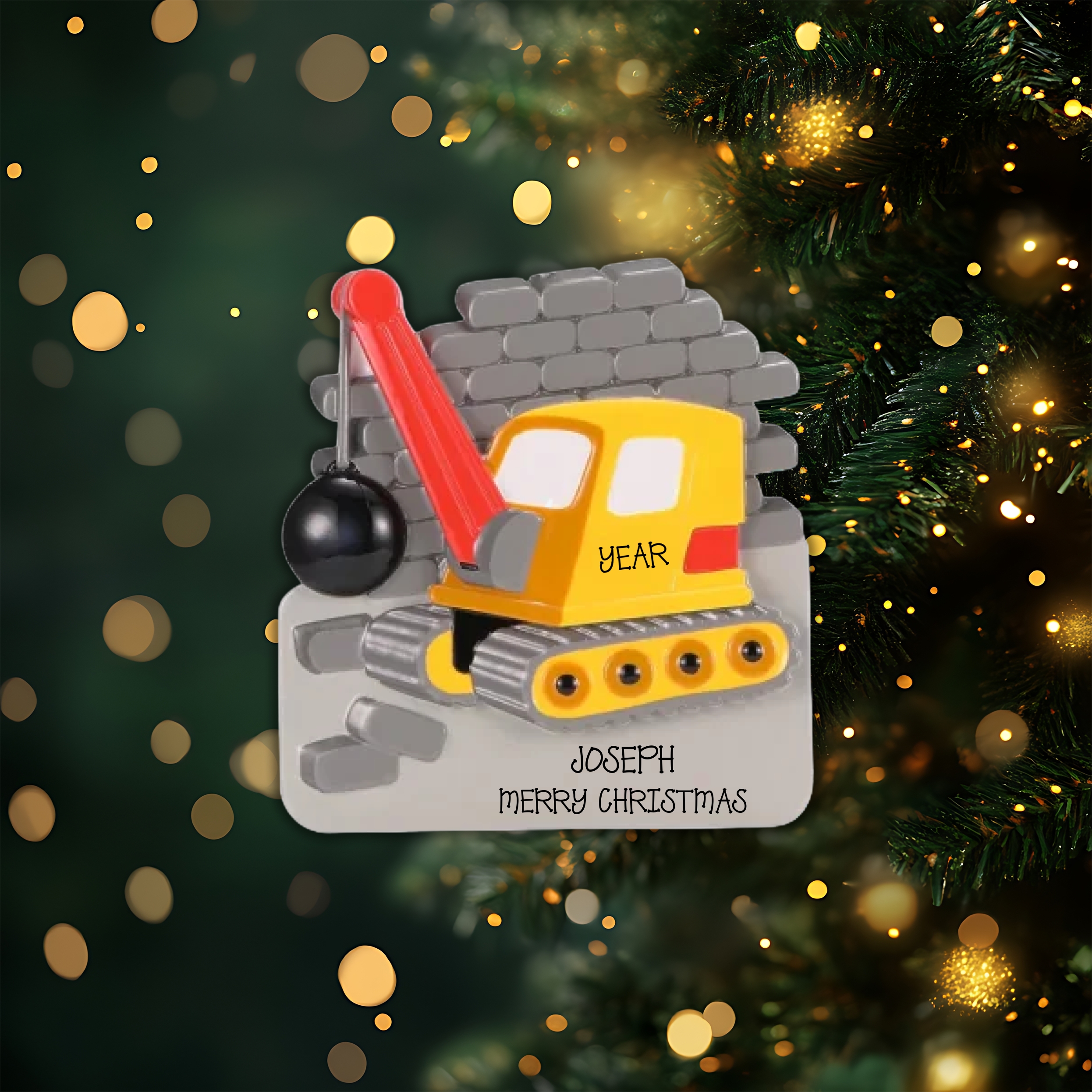 Wrecking Ball Crane Personalized Christmas Ornament