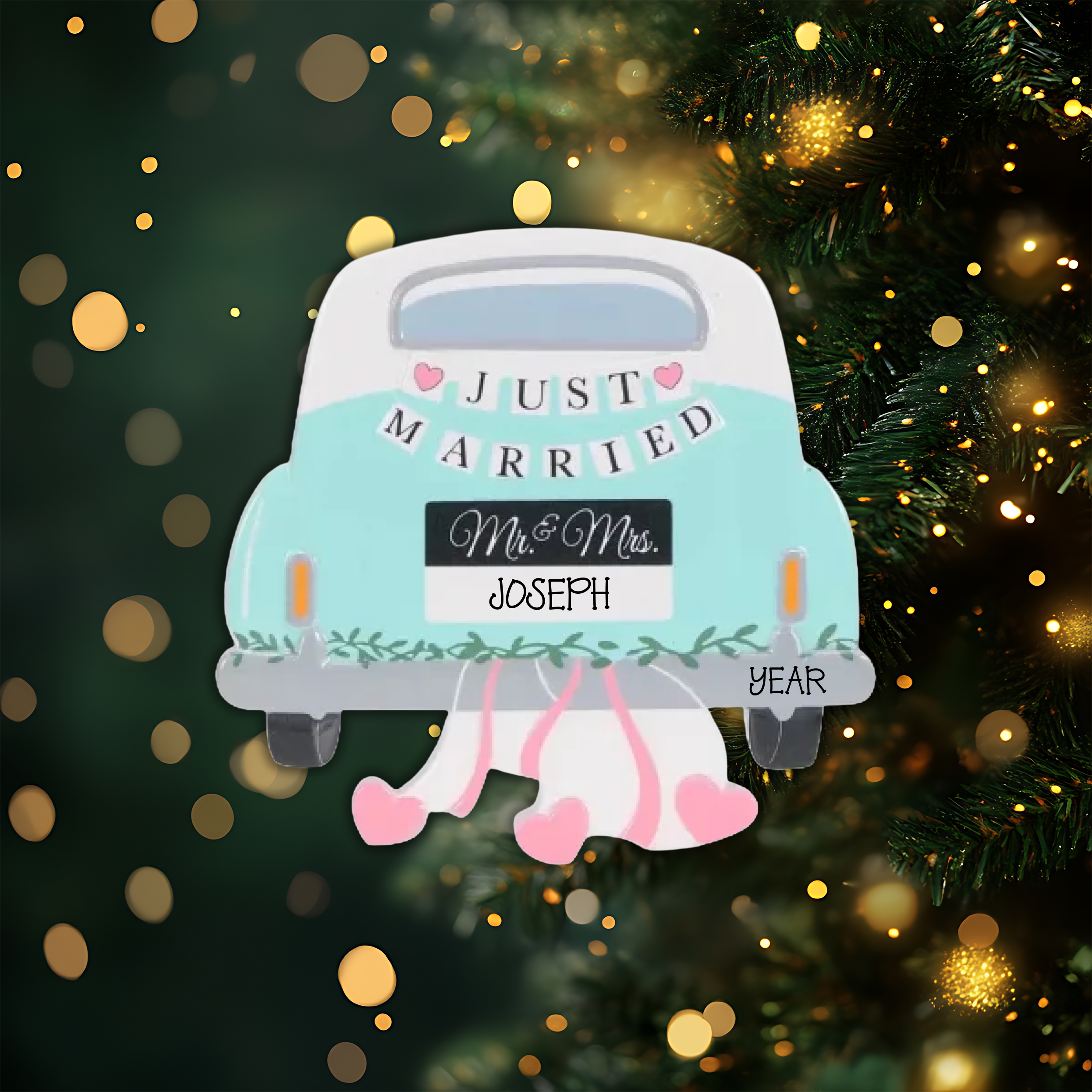 Just Married Car Personalized Christmas Ornament