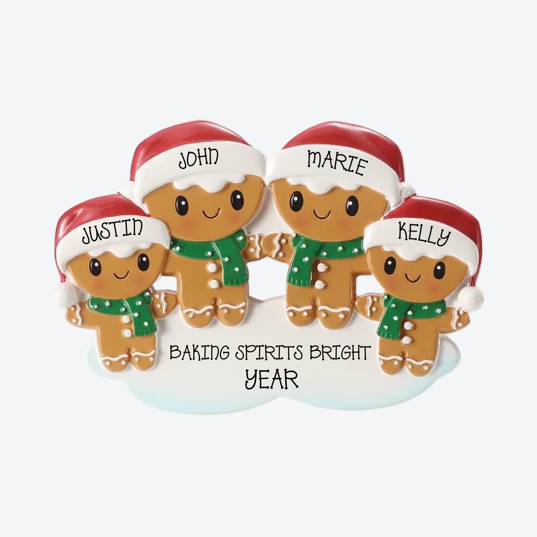 Gingerbread Family of 4 Personalized Christmas Ornament