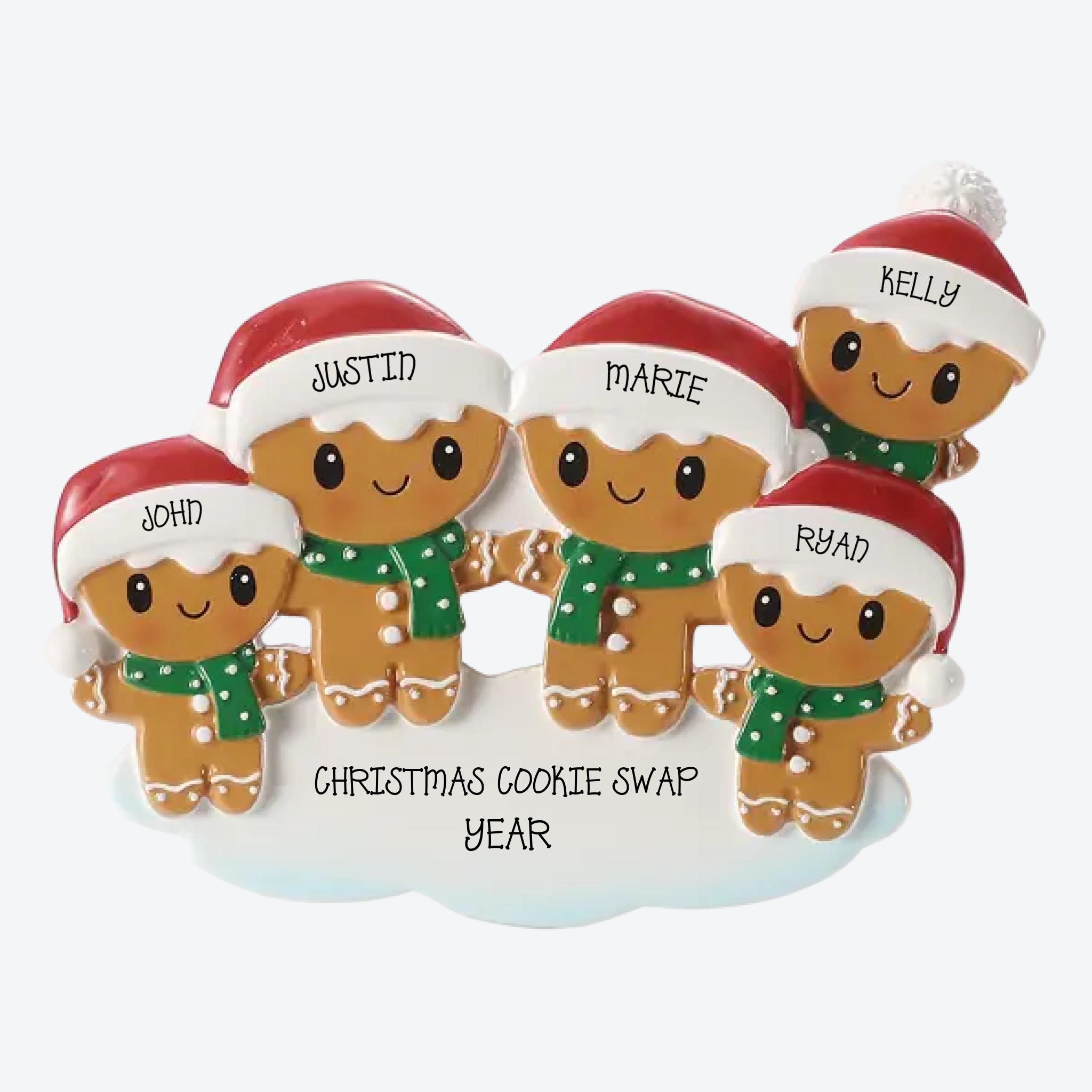 Gingerbread Family of 5 Personalized Christmas Ornament