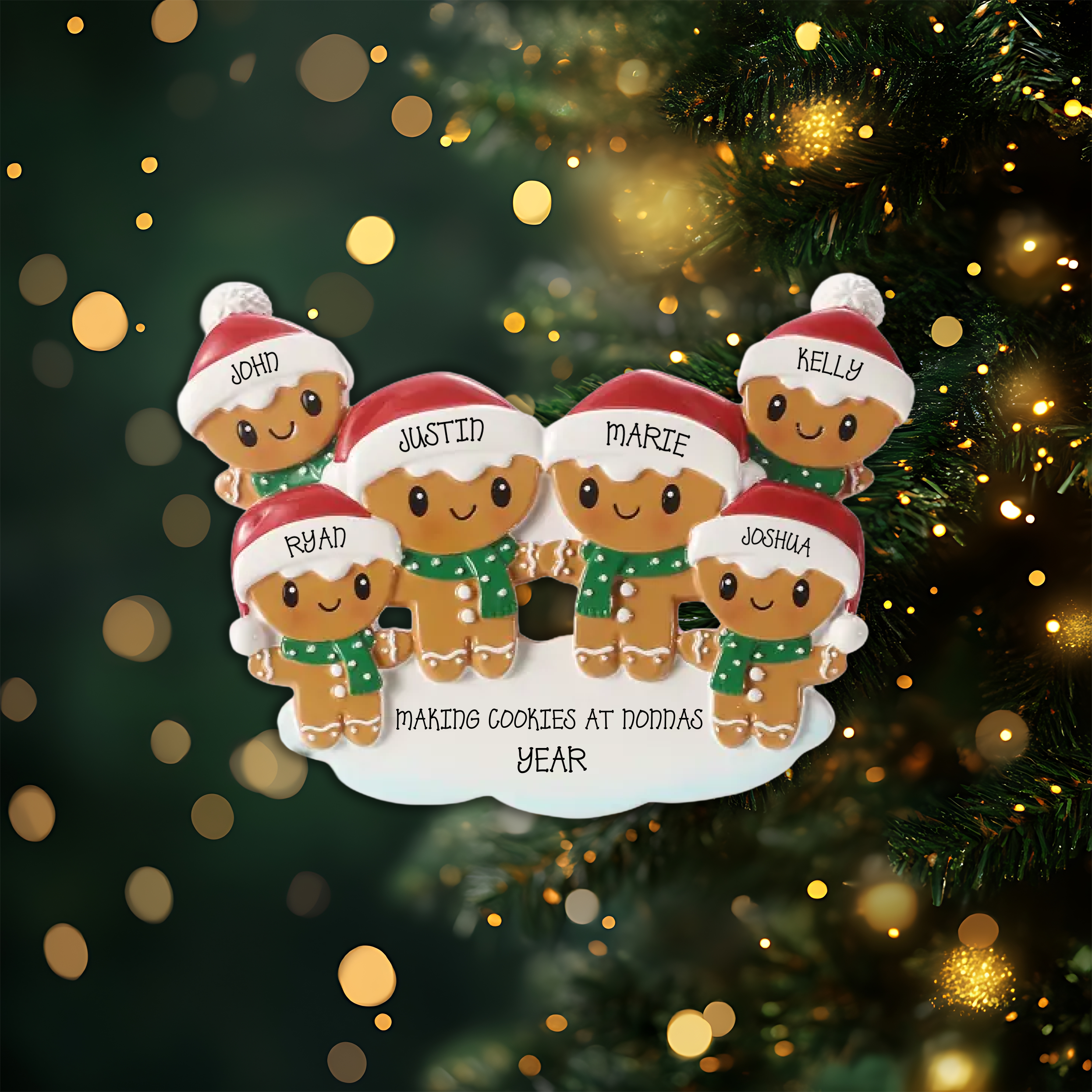 Gingerbread Family of 6 Personalized Christmas Ornament