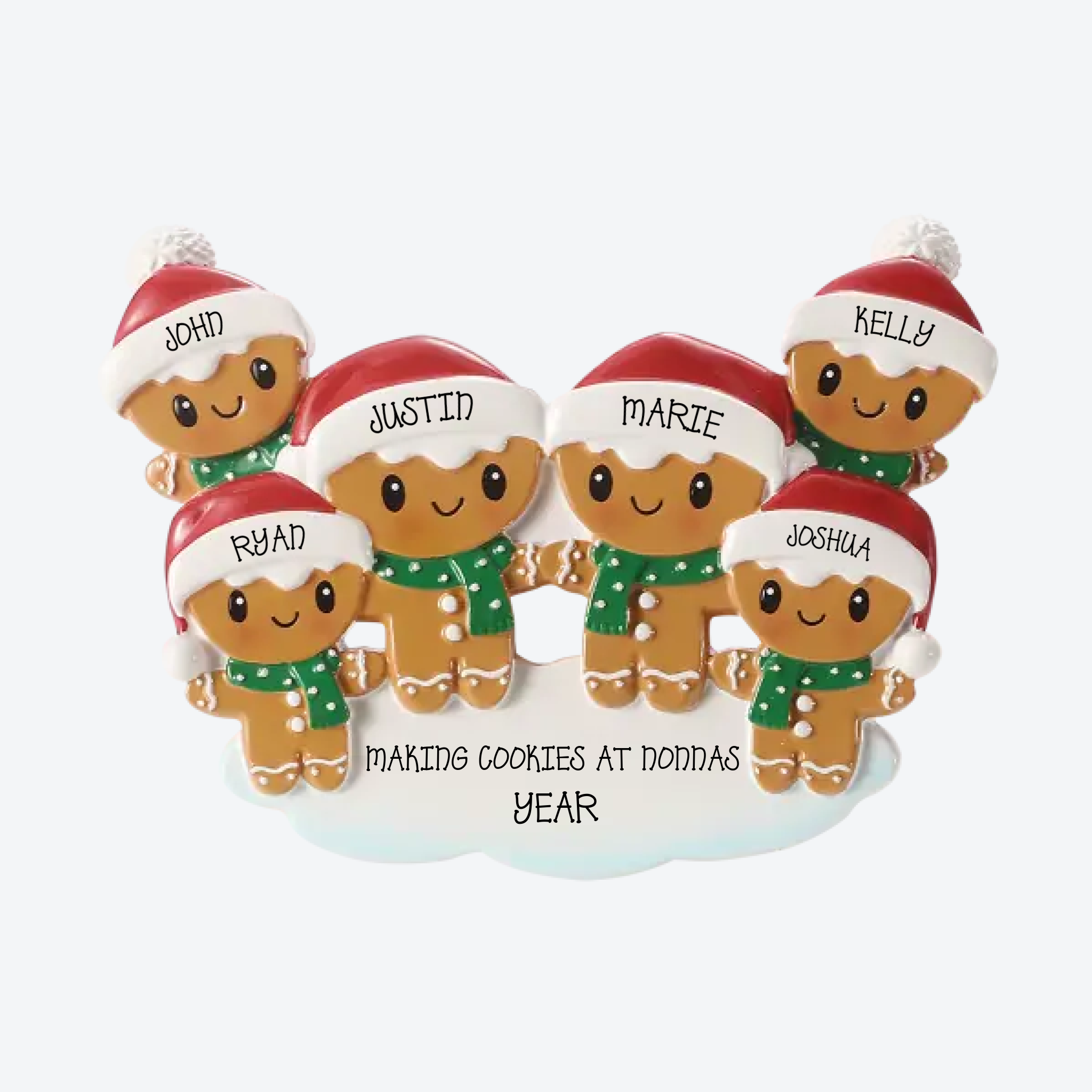 Gingerbread Family of 6 Personalized Christmas Ornament