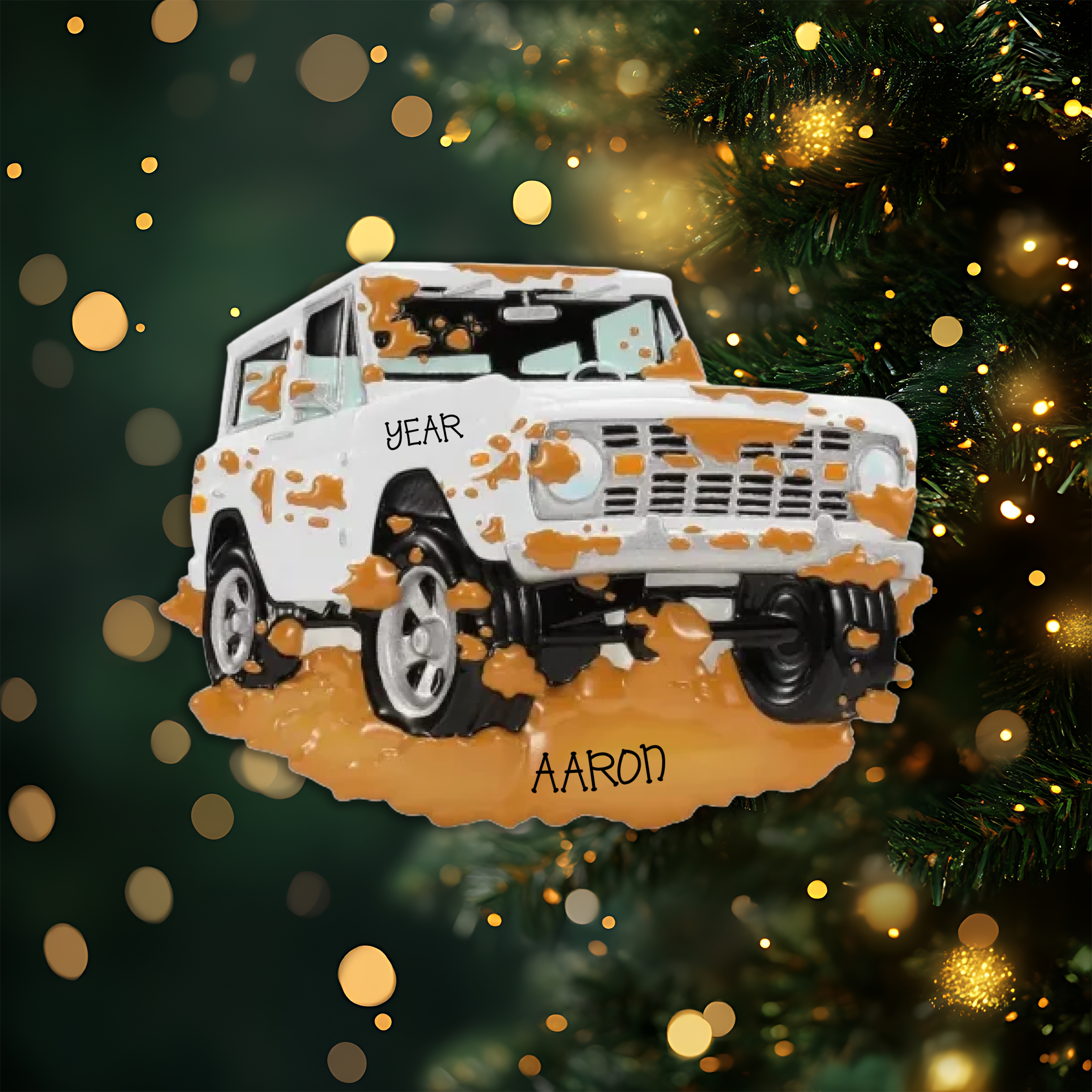 White Off Roading Truck Personalized Christmas Ornament