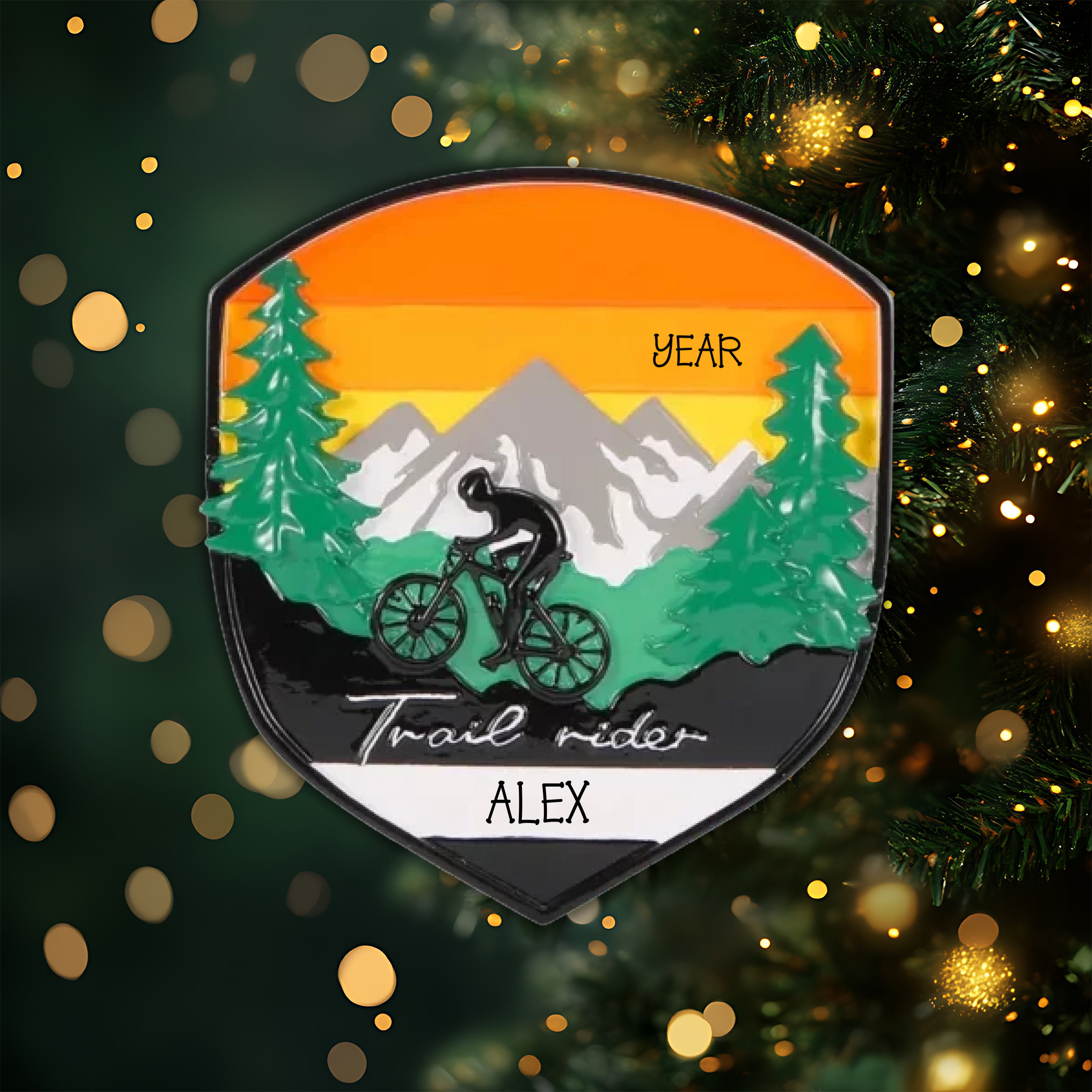 Adventure Badge Mountain Biking Personalized Ornament