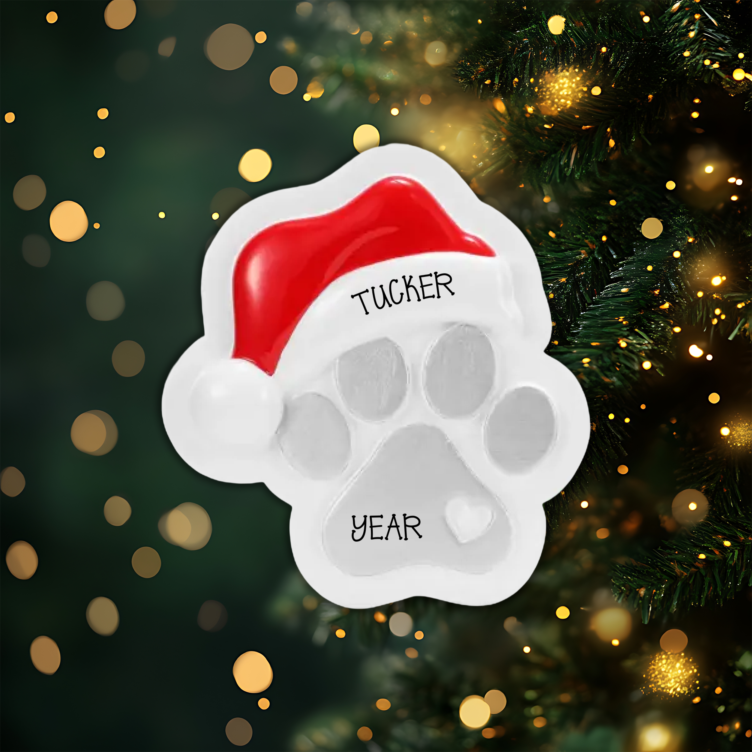 Paw Print with Santa Hat Christmas Ornament