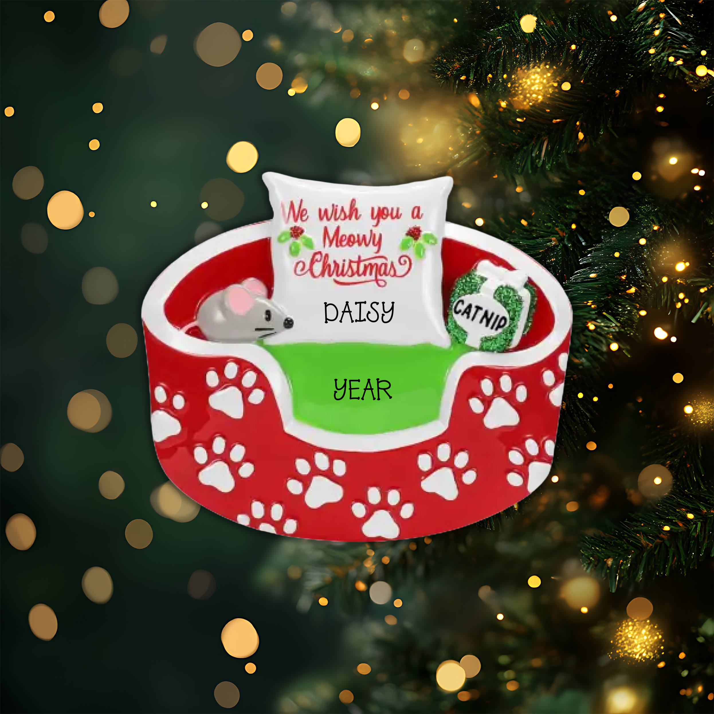 Cat Bed Personalized Christmas Ornament